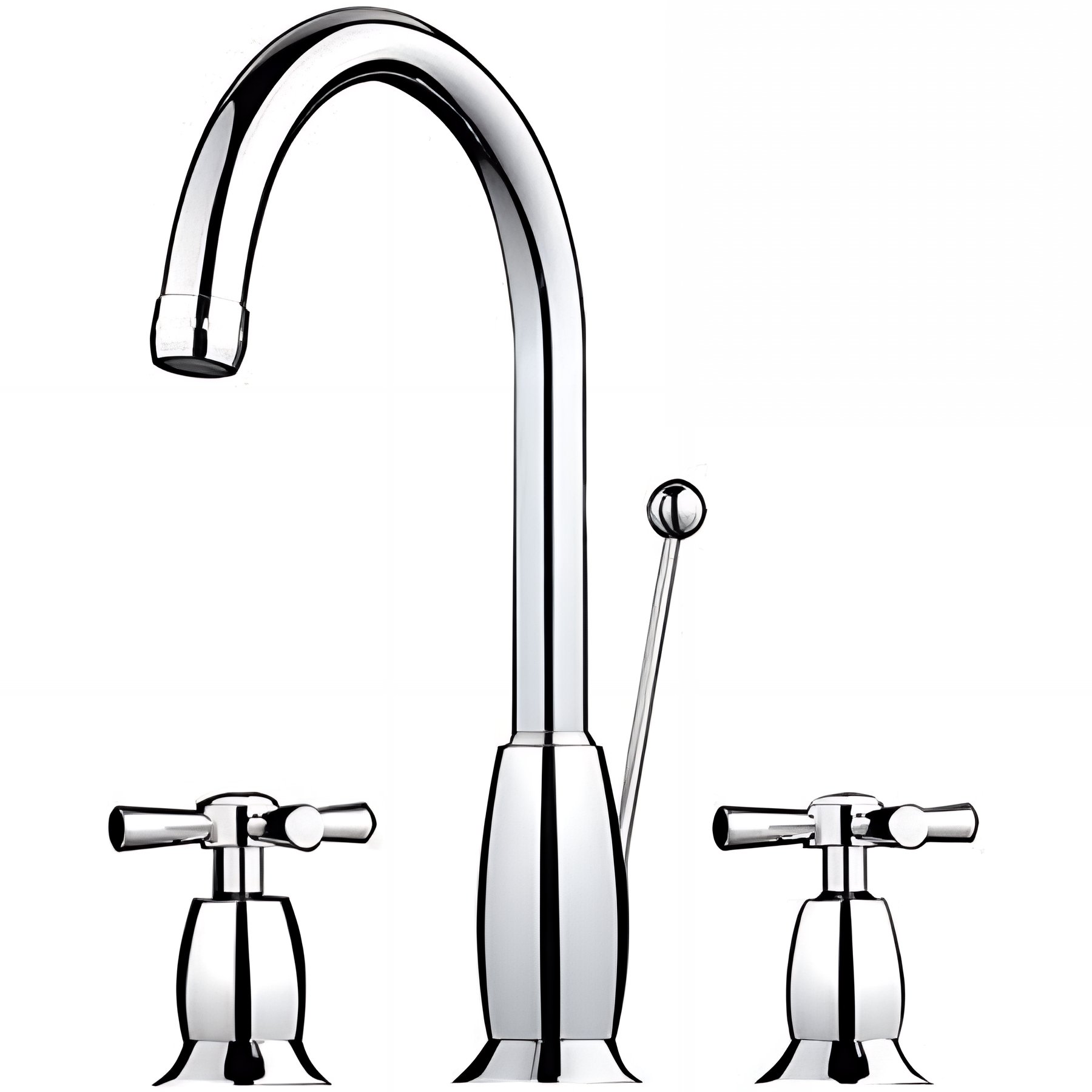 Mélangeur 3 trous pour lavabo ou vasque 3 trous bec haut SANINDUSA Rimini chromé têtes livré avec son vidage