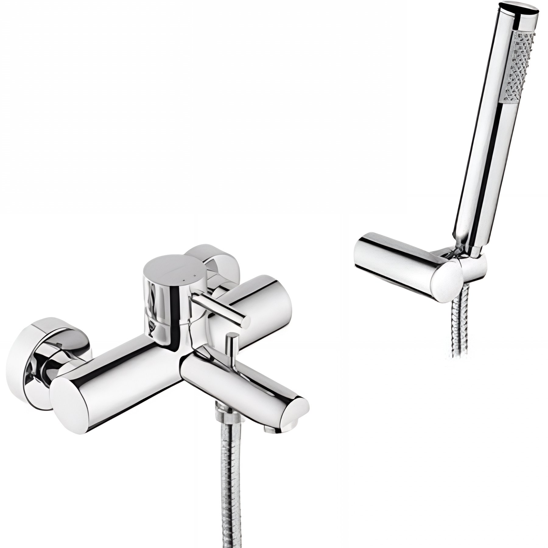 Pack mitigeur bain-douche mural SANINDUSA New icone chromé livré avec douchette Duo support et flexible 1,75m