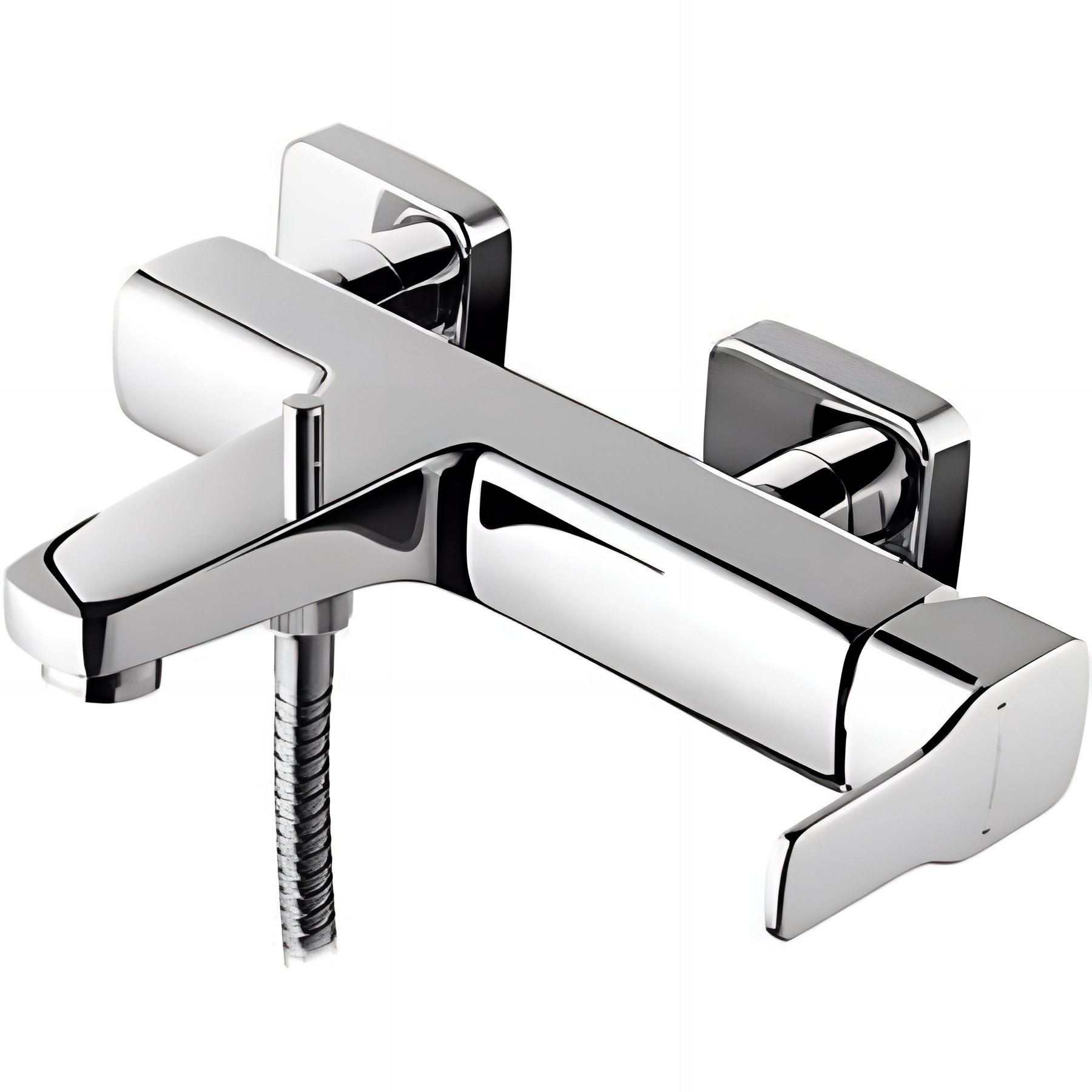 Mitigeur pour baignoire mural avec fonction douche poignée de commande latérale rosaces carrées SANINDUSA Advance chromé