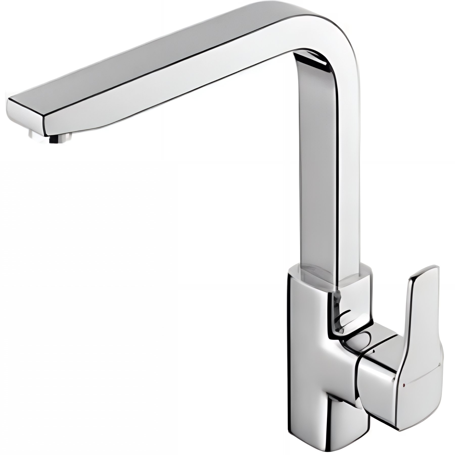 Mitigeur pour évier de cuisine aux formes angulaires SANINDUSA Advance chromé bec plat pivotant et système Écospot