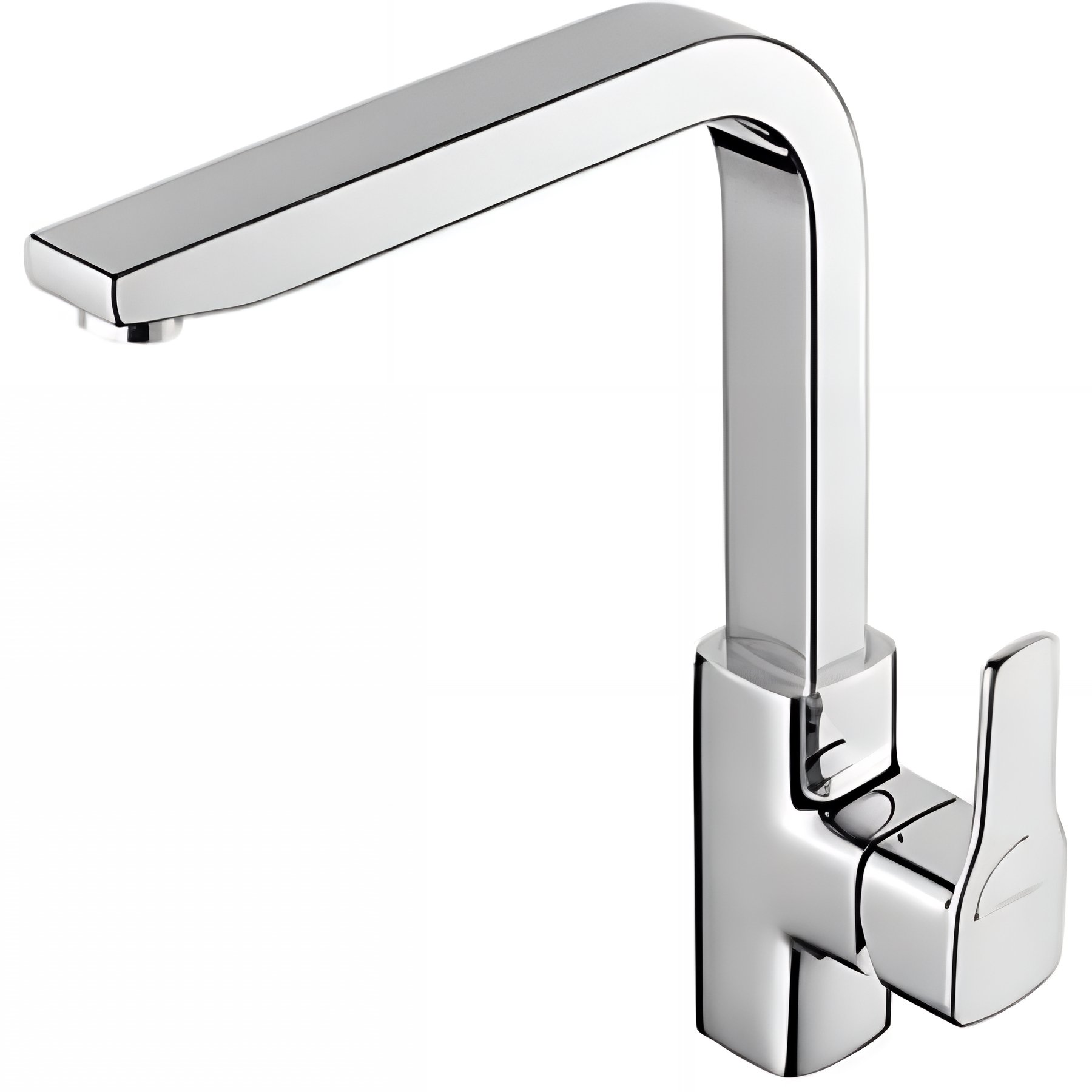 Mitigeur pour évier de cuisine aux formes angulaires SANINDUSA Advance chromé bec plat pivotant et systèmes Cold Open et Écospot