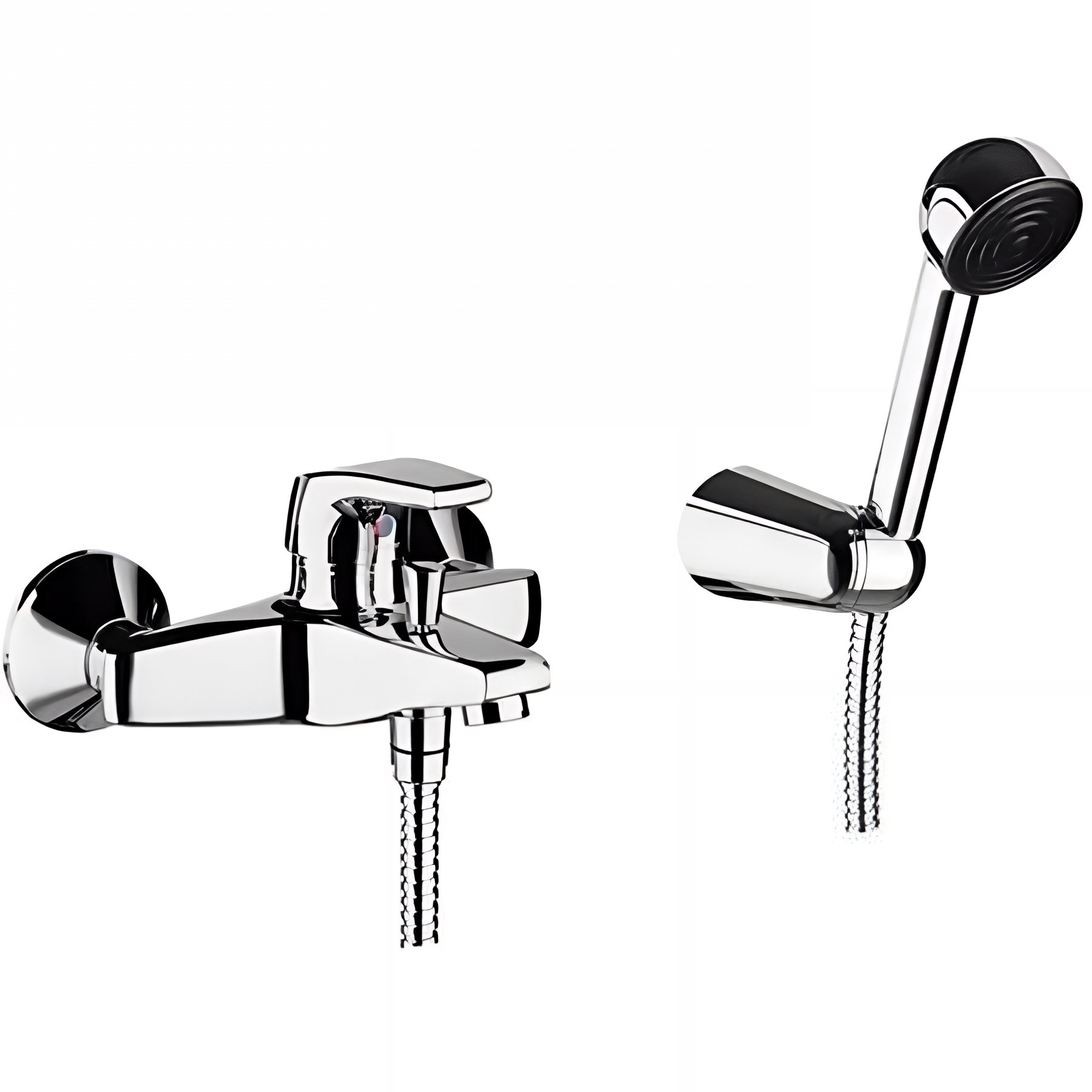 Pack mitigeur baignoire mural fonction douche SANINDUSA Easy chromé mitigeur livré avec douchette Mixa support et flexible 1,75m