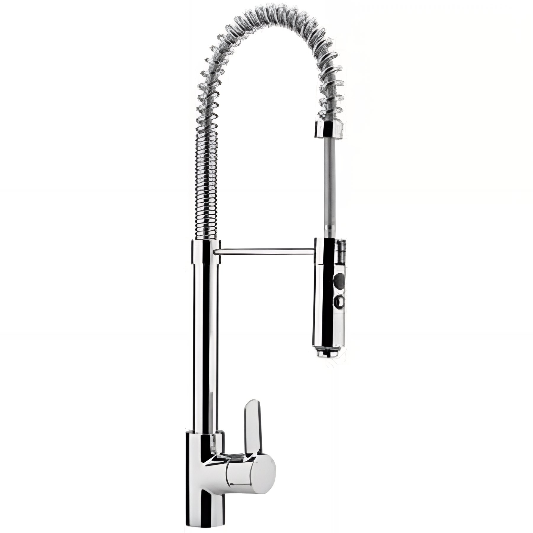 Mitigeur pour évier de cuisine bec haut orientable sur ressort douchette extractible SANINDUSA Torus chromé système Écospot inclus