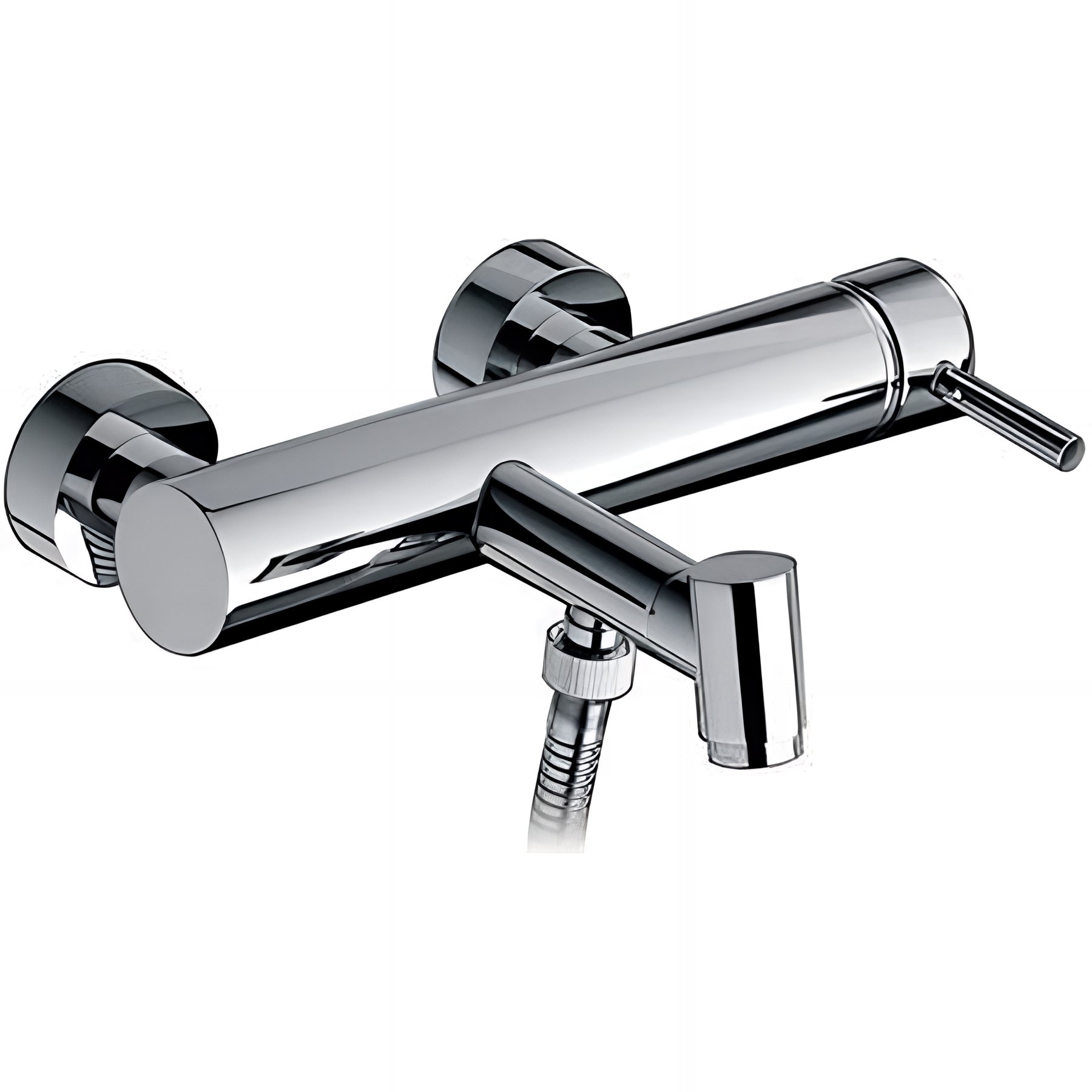 Mitigeur mural pour baignoire style contemporain fonction douche SANINDUSA Tube Éco chromé livré avec raccords excentrés et rosaces de finition