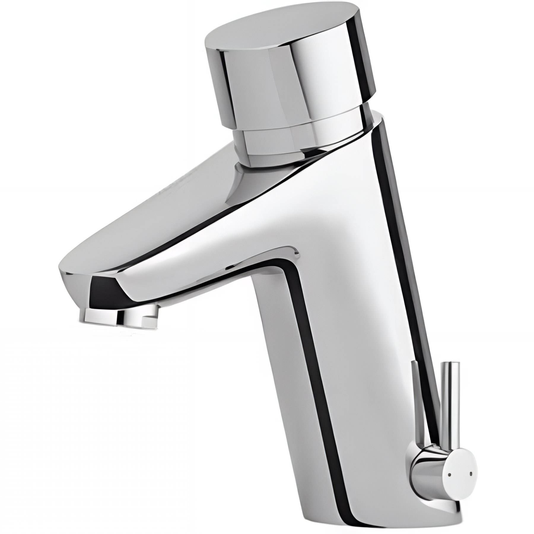 Mitigeur à bouton poussoir temporisé pour lavabo lave-mains ou vasque SANINDUSA Lock chromé livré avec 2 flexibles