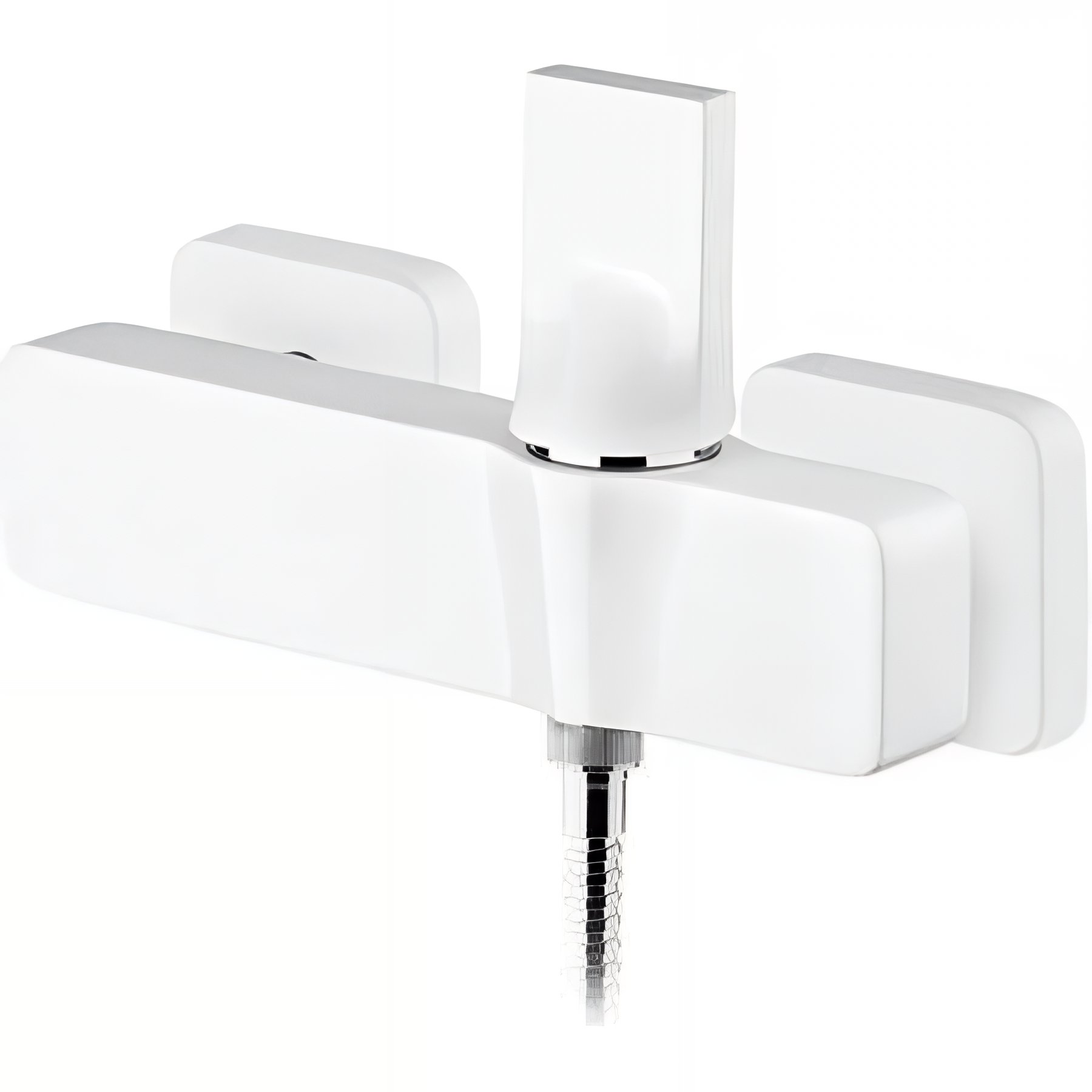 Mitigeur de douche mural design plat épuré contemporain SANINDUSA Line 42 blanc et chrome livré avec raccords excentrés et rosaces de finition