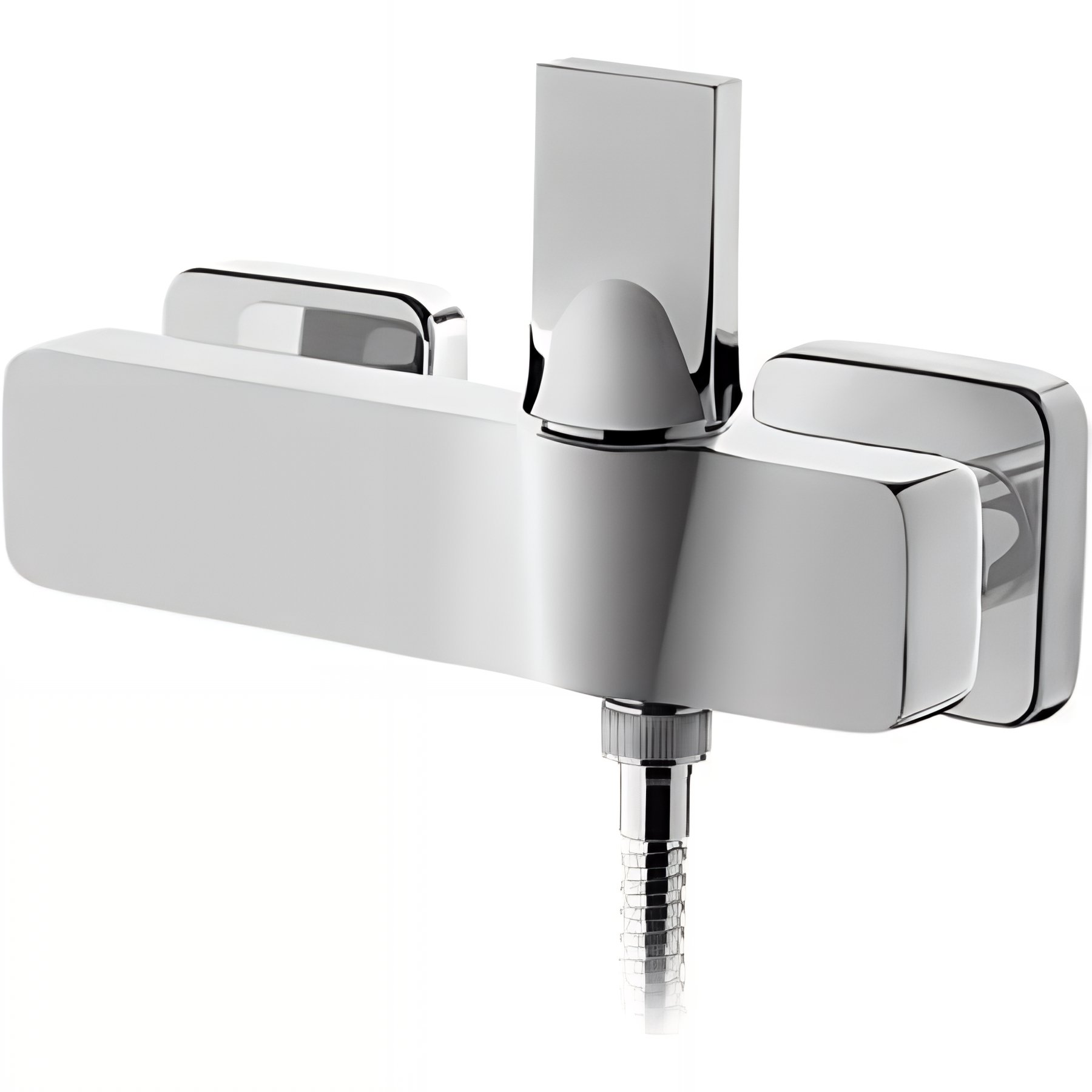 Mitigeur de douche mural design plat épuré contemporain SANINDUSA Line 42 chromé livré avec raccords excentrés et rosaces de finition