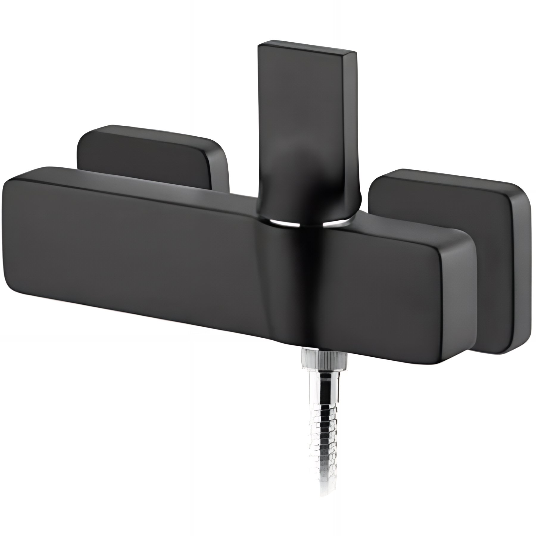 Mitigeur de douche mural design plat épuré contemporain SANINDUSA Line 42 couleur noir et chrome livré avec raccords excentrés et rosaces de finition