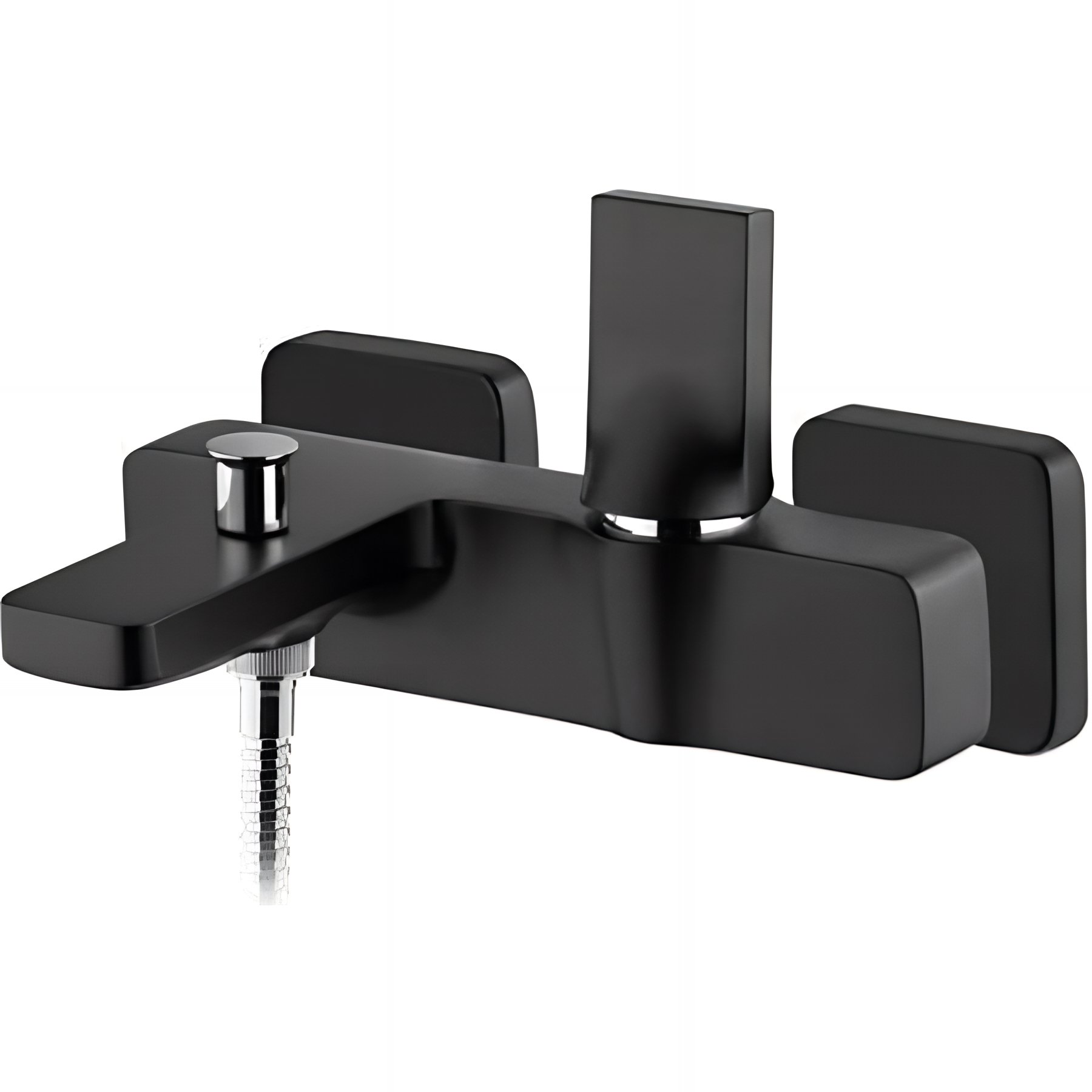 Mitigeur mural pour baignoire design plat épuré contemporain fonction douche SANINDUSA Line 42 couleur noir et chrome livré avec rosaces de finition