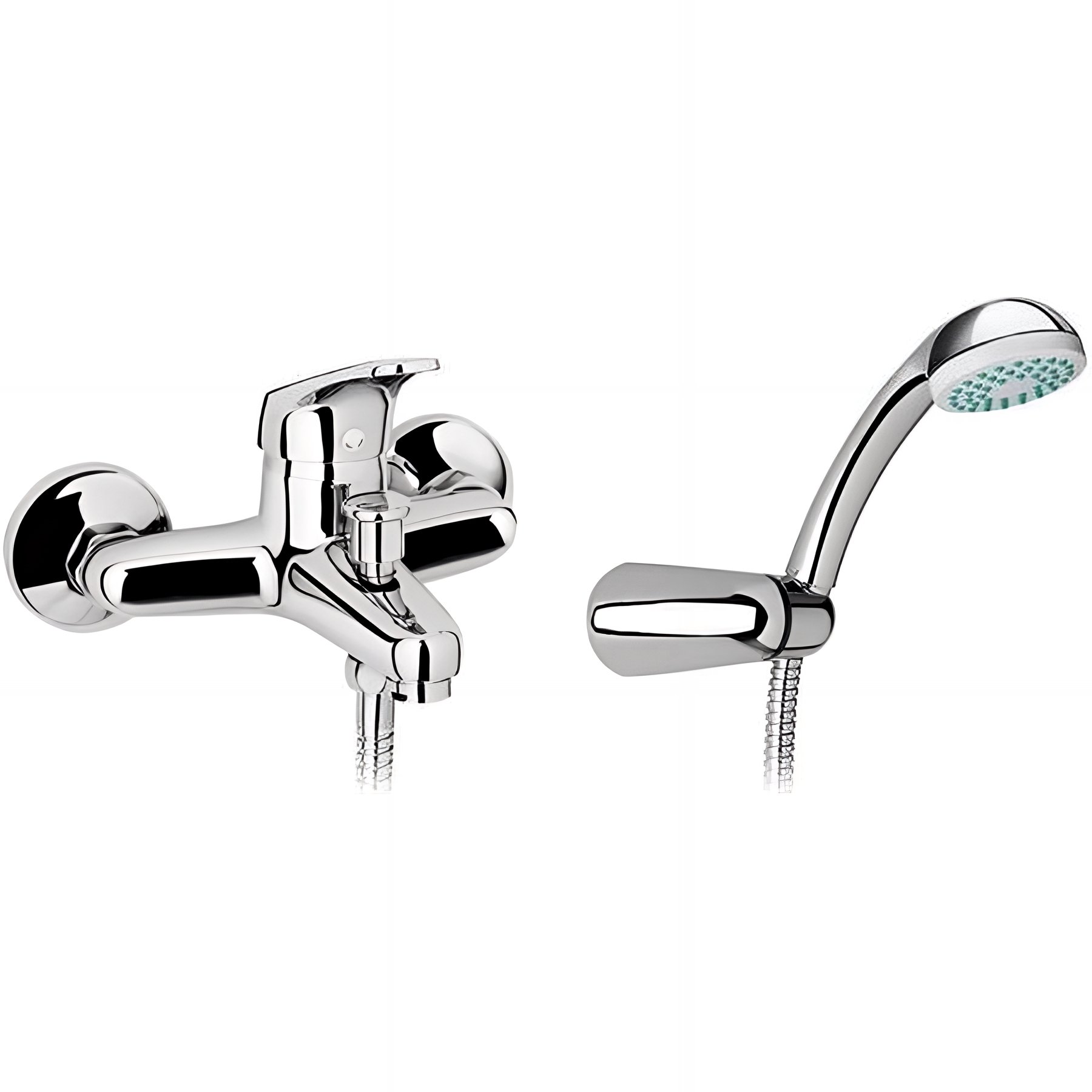 Pack mitigeur mural pour baignoire avec fonction douche SANINDUSA Cetus Basic chromé mitigeur livré avec flexible 1,75m douchette et support mural