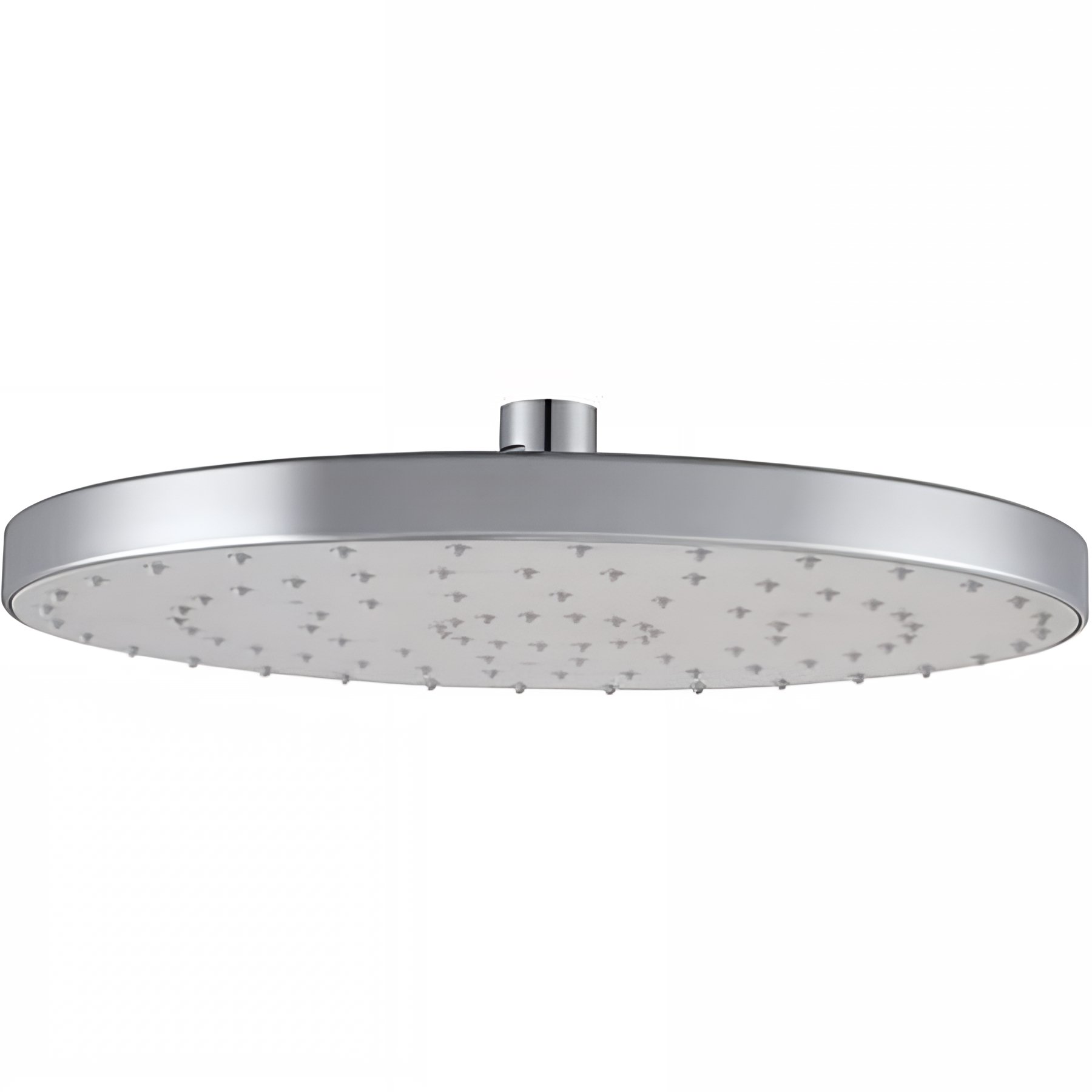 Pomme de douche haute ronde diamètre 18cm inox laiton et ABS sorties d'eau en silicone anti-calcaire SANINDUSA Face chromé