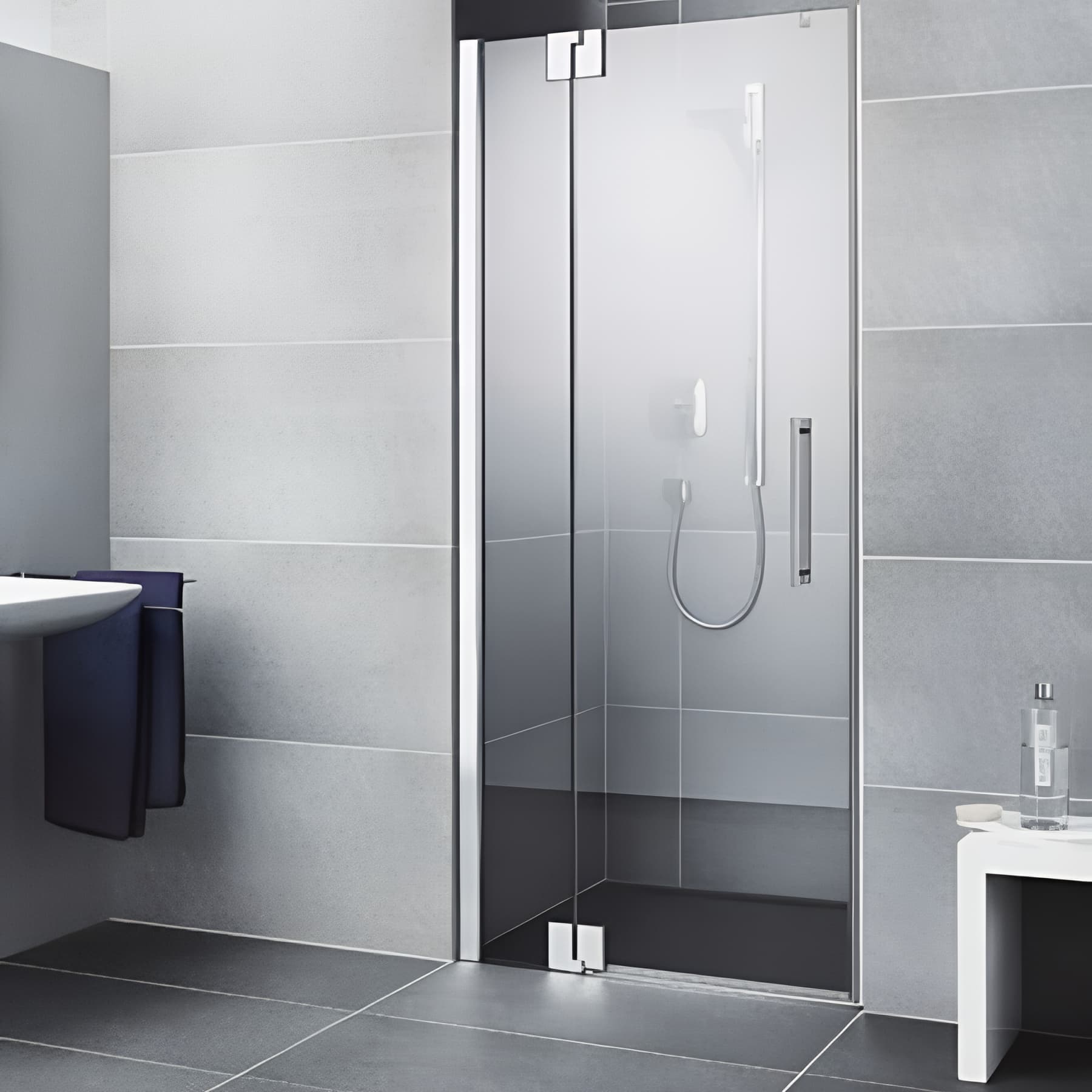 Paroi de douche pivotante largeur 90cm hauteur 200 cm profilé argent poli verre clair