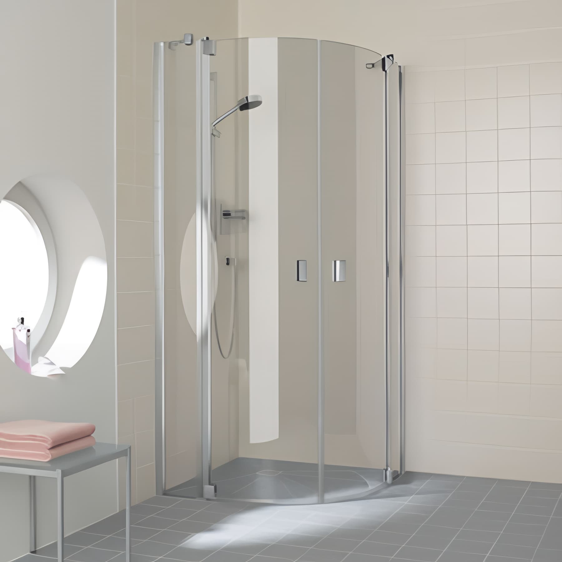 Paroi de douche arrondie pivotante largeur 120 cm hauteur 200 cm profilé argent poli verre clair