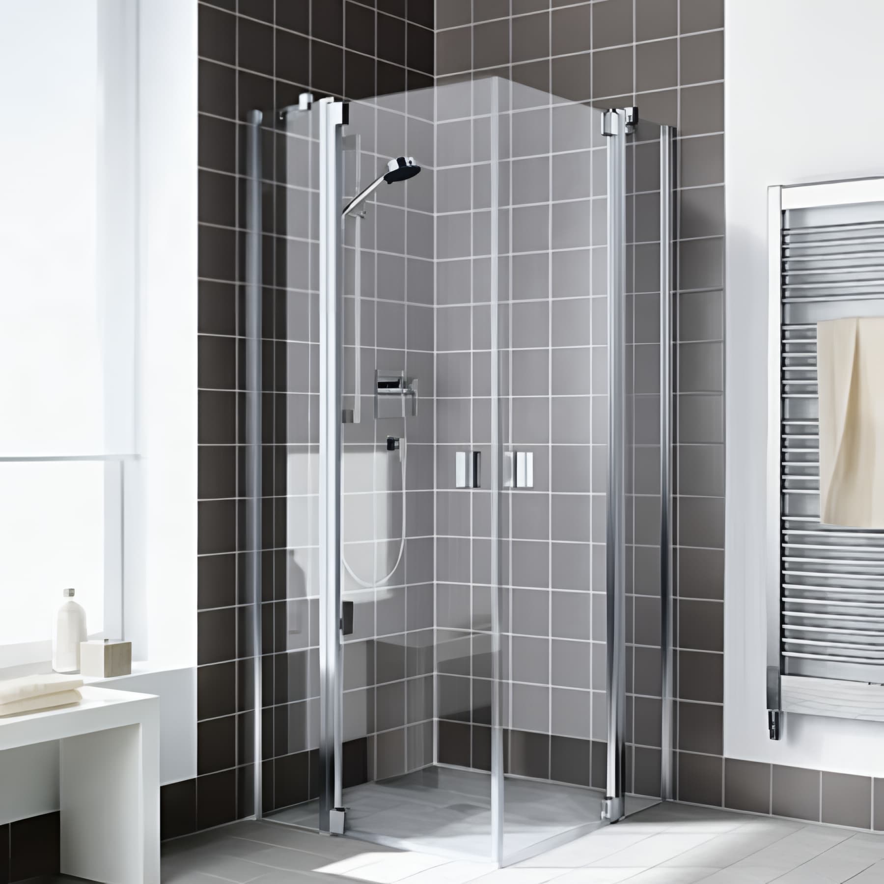 Demi paroi de douche angle pivotante largeur 75cm hauteur 200 cm profilé argent poli verre clair