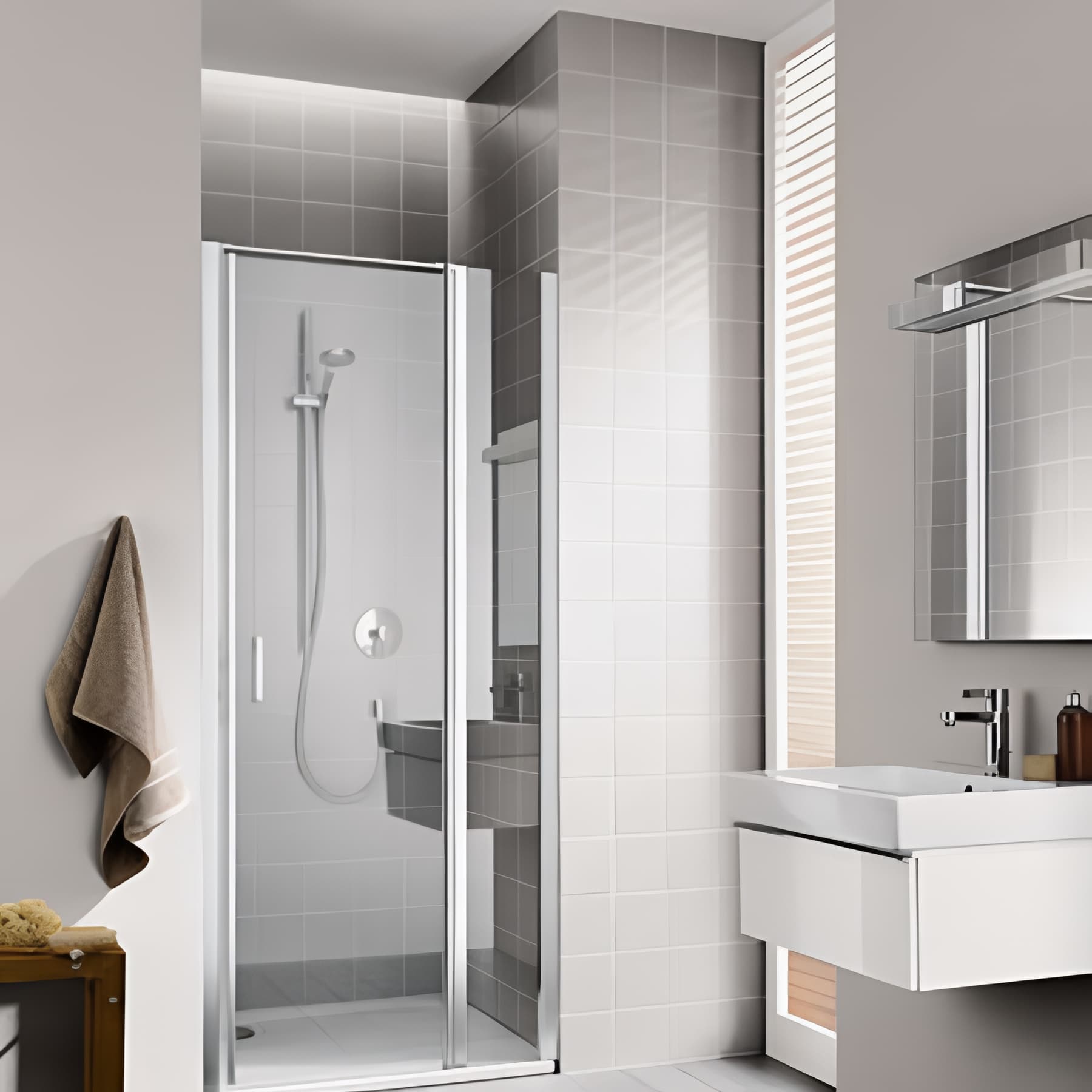 Paroi de douche pivotante largeur 100 cm hauteur 200 cm profilé argent poli verre clair
