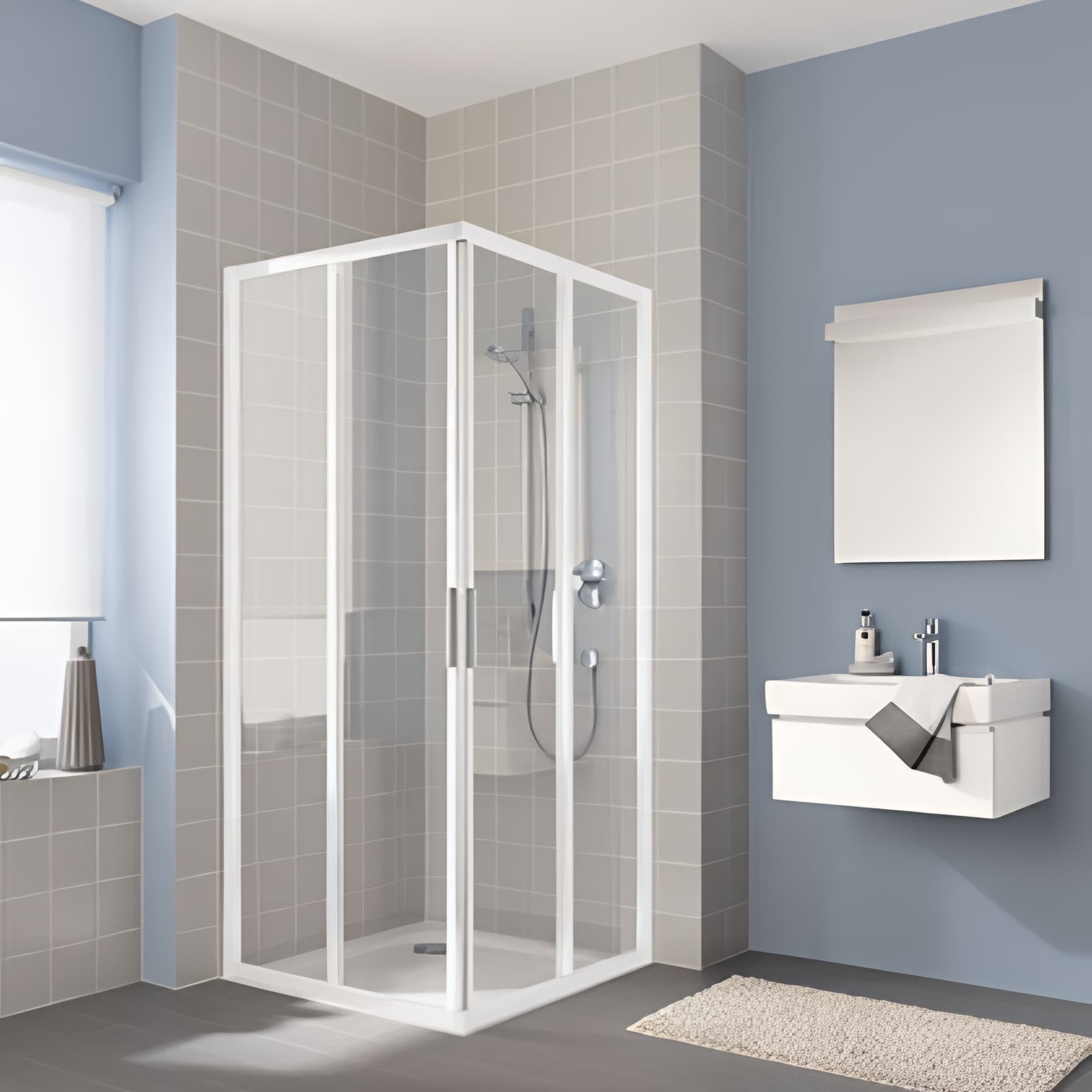 Demi paroi de douche angle coulissante largeur 100 cm hauteur 200 cm blanc verre clair