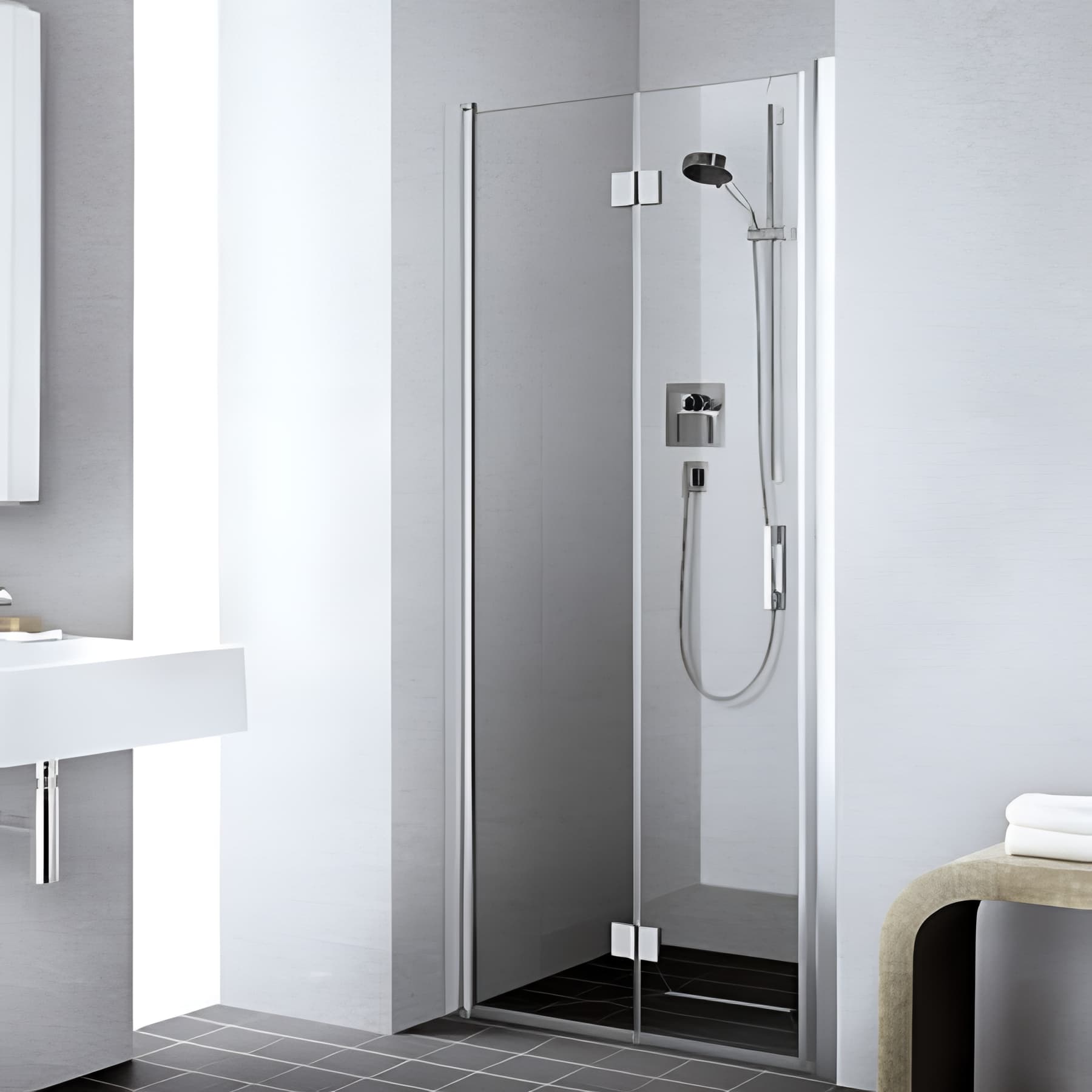 Paroi de douche pivotante repliable largeur 70cm hauteur 200 cm profilé argent poli verre clair