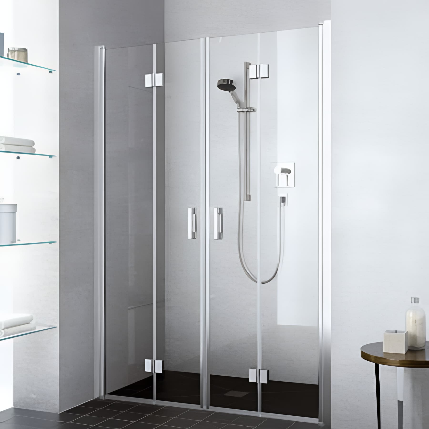 Paroi de douche pivotante repliable largeur 120 cm hauteur 200 cm profilé argent poli verre clair