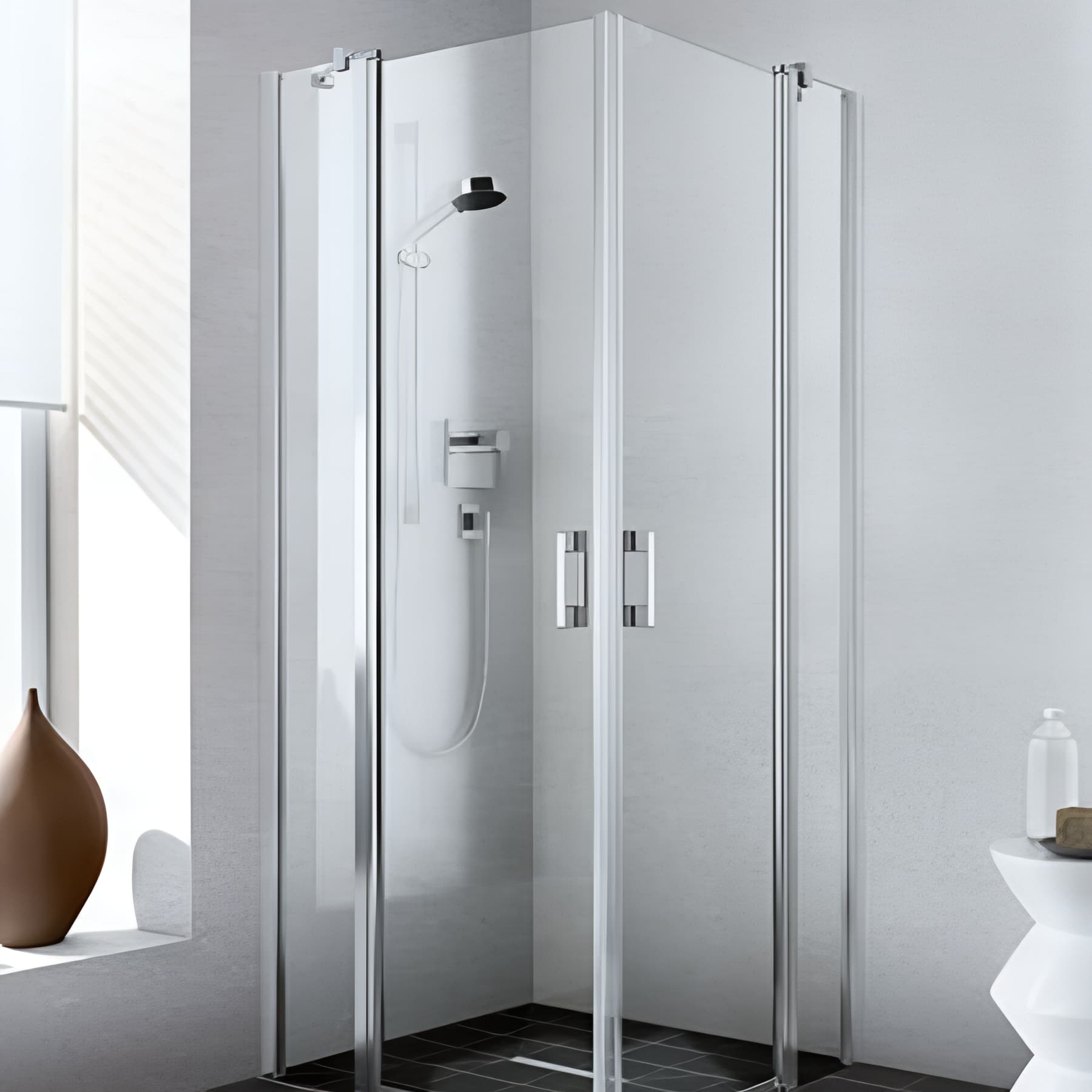 Demi paroi de douche angle pivotante largeur 90cm hauteur 200 cm profilé argent poli verre clair clean