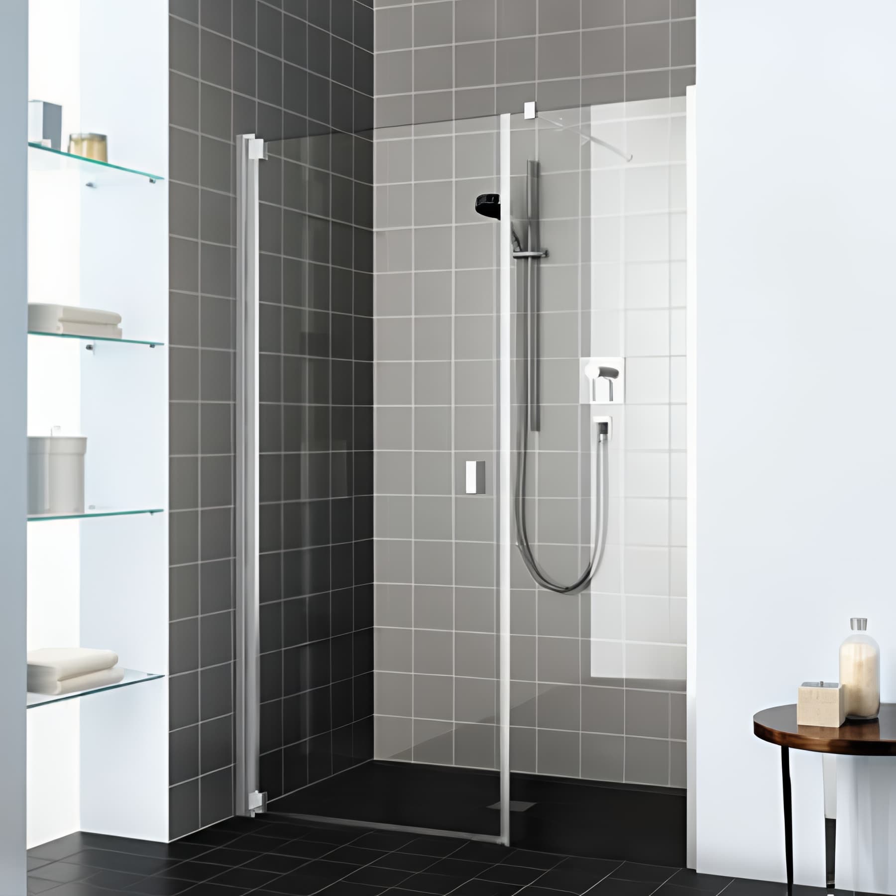 Paroi de douche pivotante largeur 100 cm hauteur 200 cm profilé argent poli verre clair