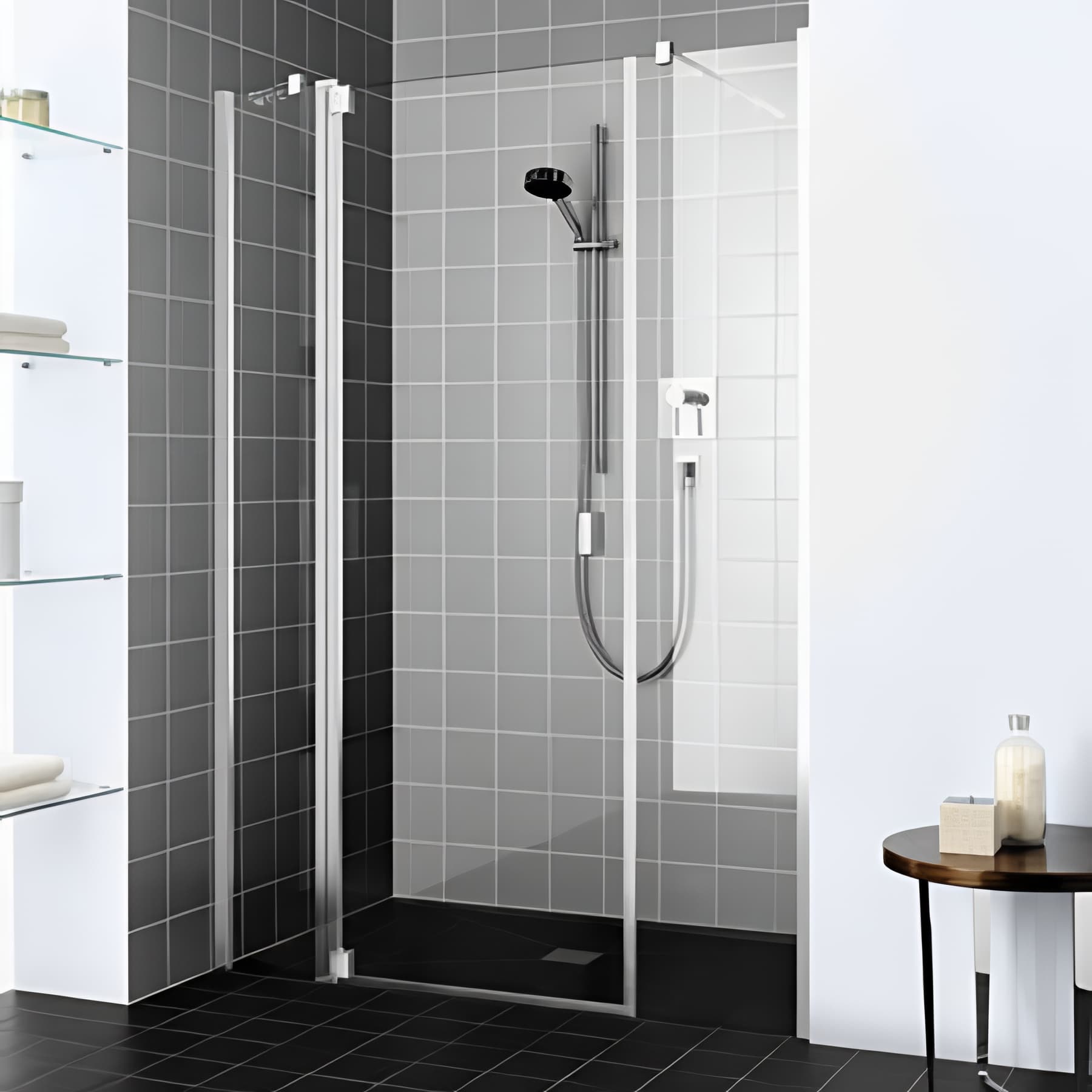 Paroi de douche pivotante largeur 100 cm hauteur 200 cm profilé argent poli verre clair