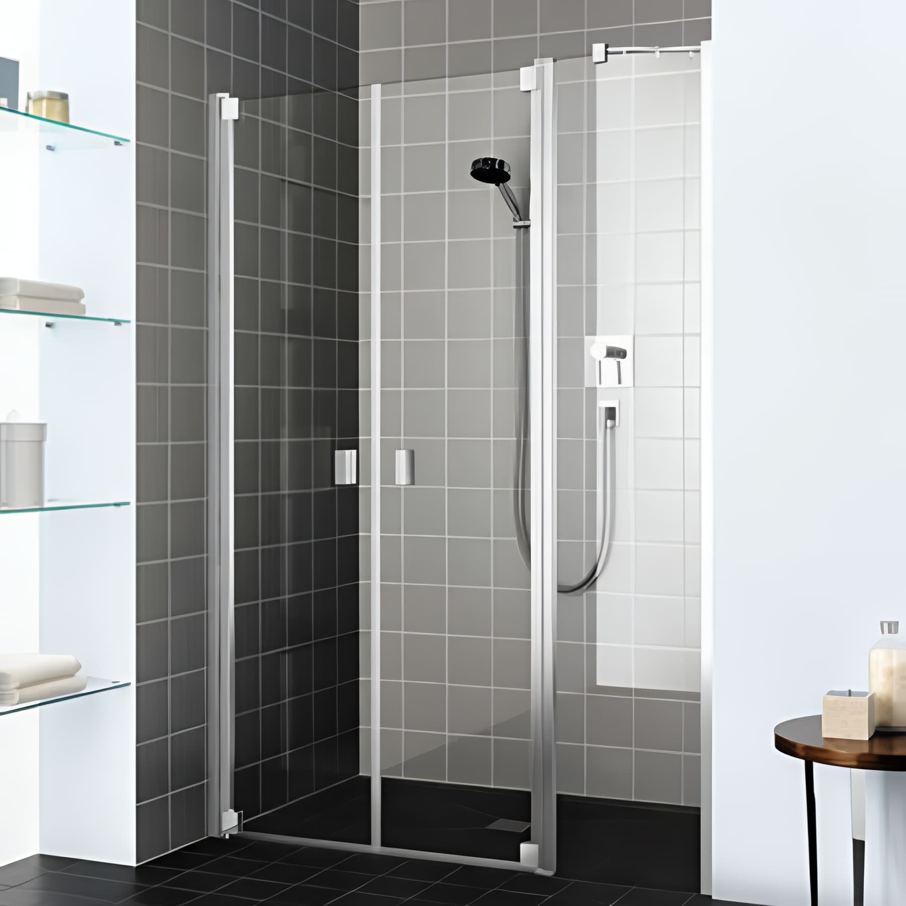 Paroi de douche 2 battants largeur 143 cm hauteur 200 cm profilé argent poli verre clair