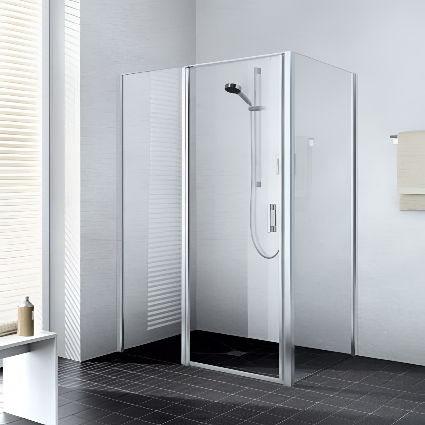 Paroi de douche pivotante largeur 110 cm hauteur 200 cm profilé argent poli verre clair