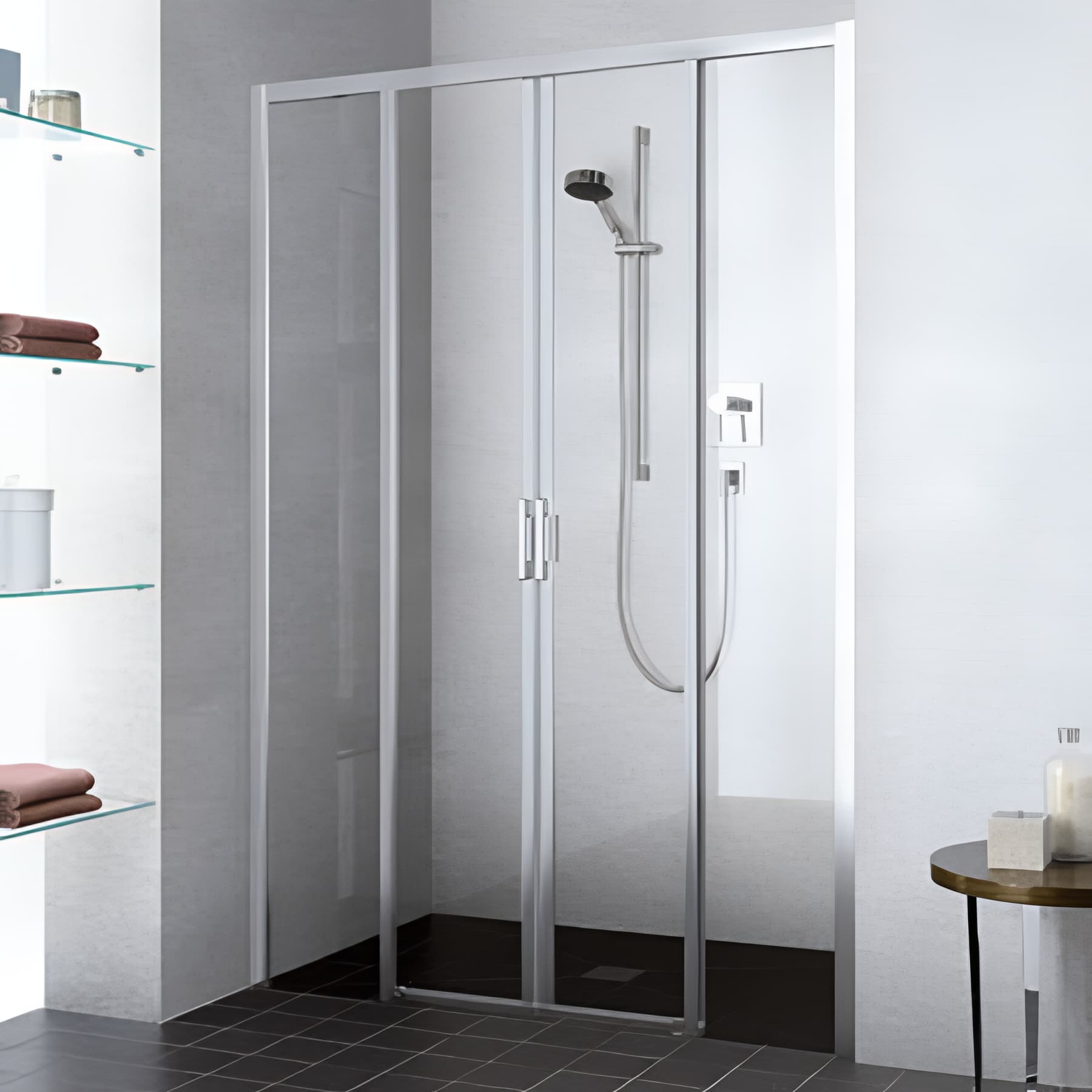 Paroi de douche coulissante largeur 120 cm hauteur 200 cm profilé argent poli verre clair