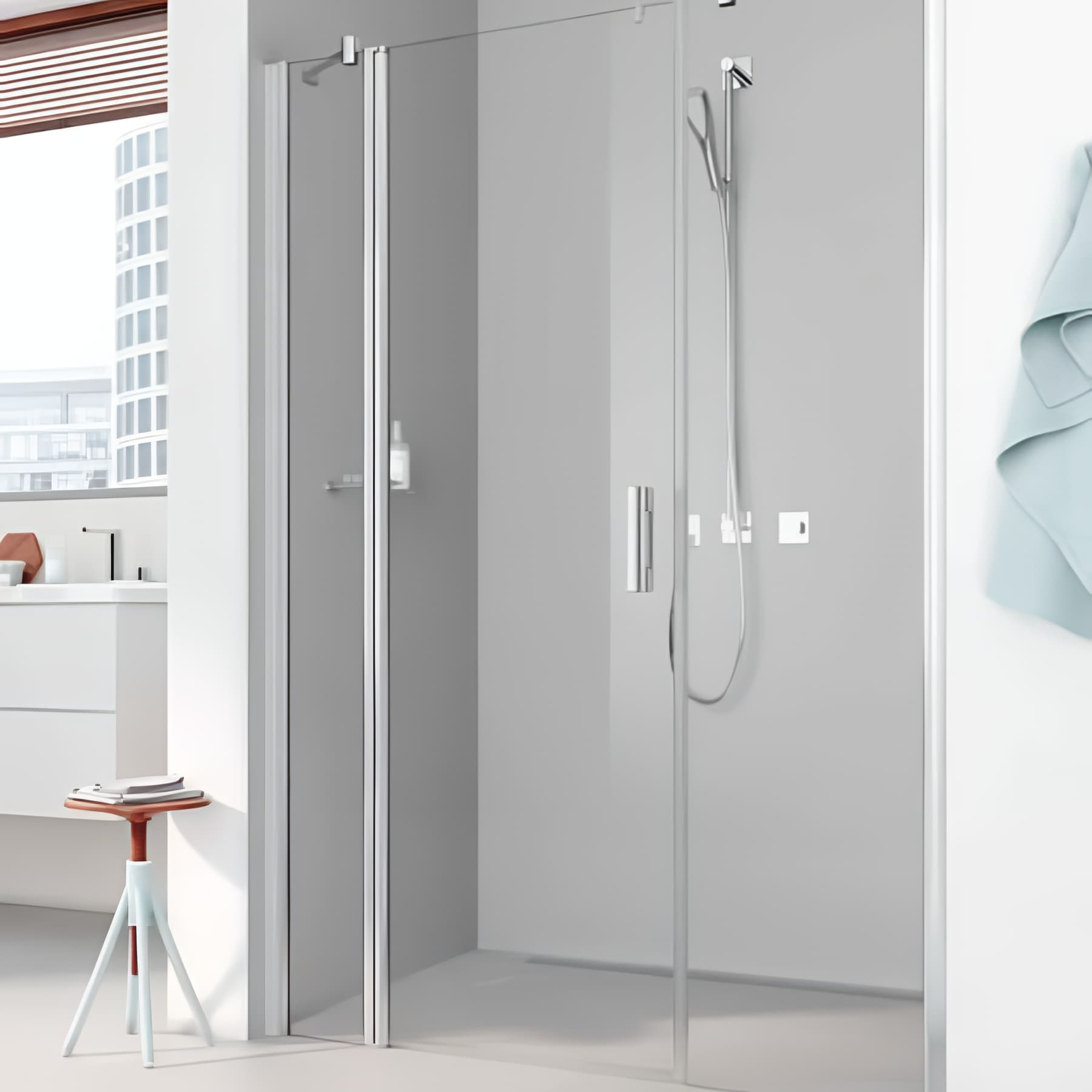 Paroi de douche pivotante largeur 153 cm hauteur 200 cm profilé argent poli verre clair