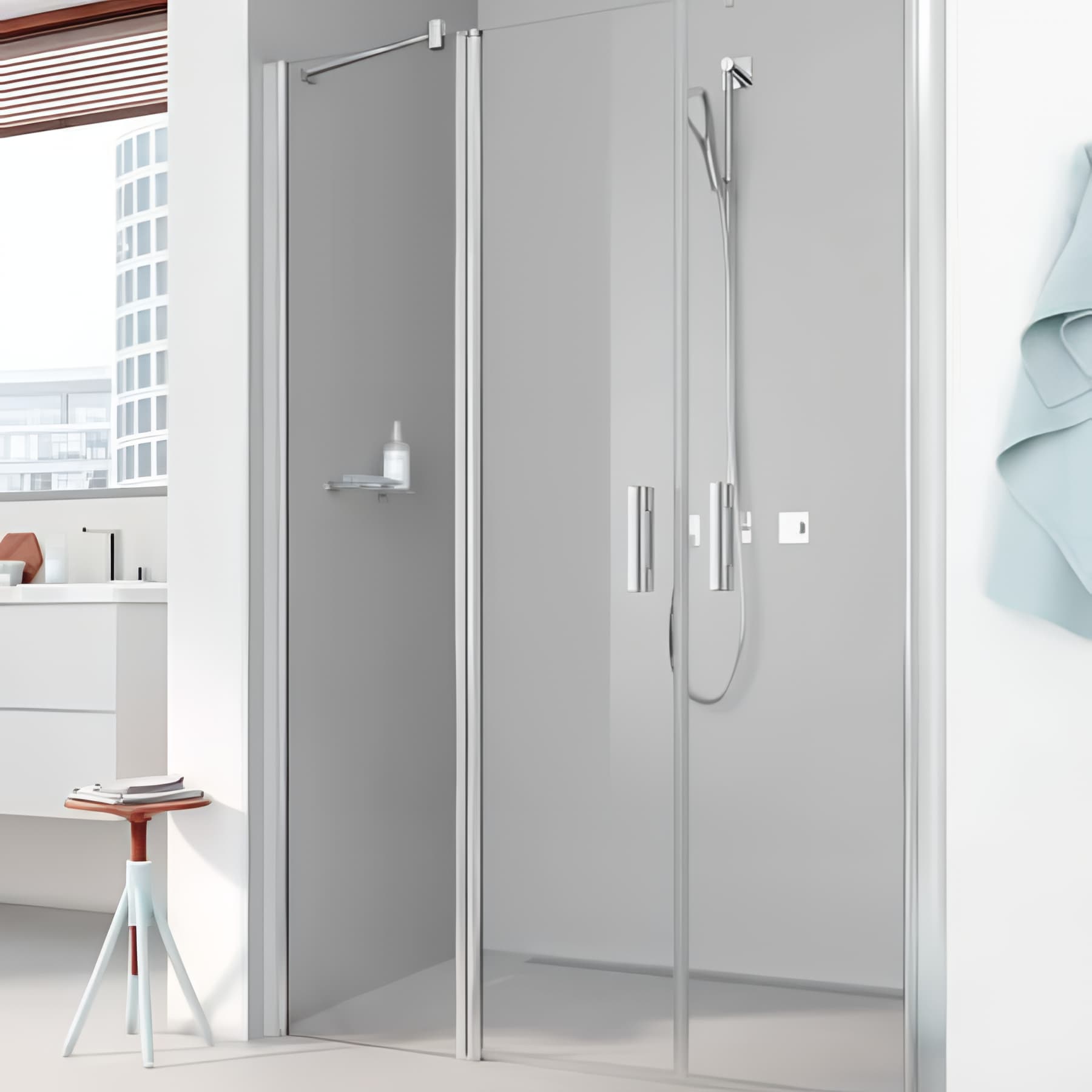 Paroi de douche 2 battants largeur 130 cm hauteur 200 cm profilé argent poli verre clair