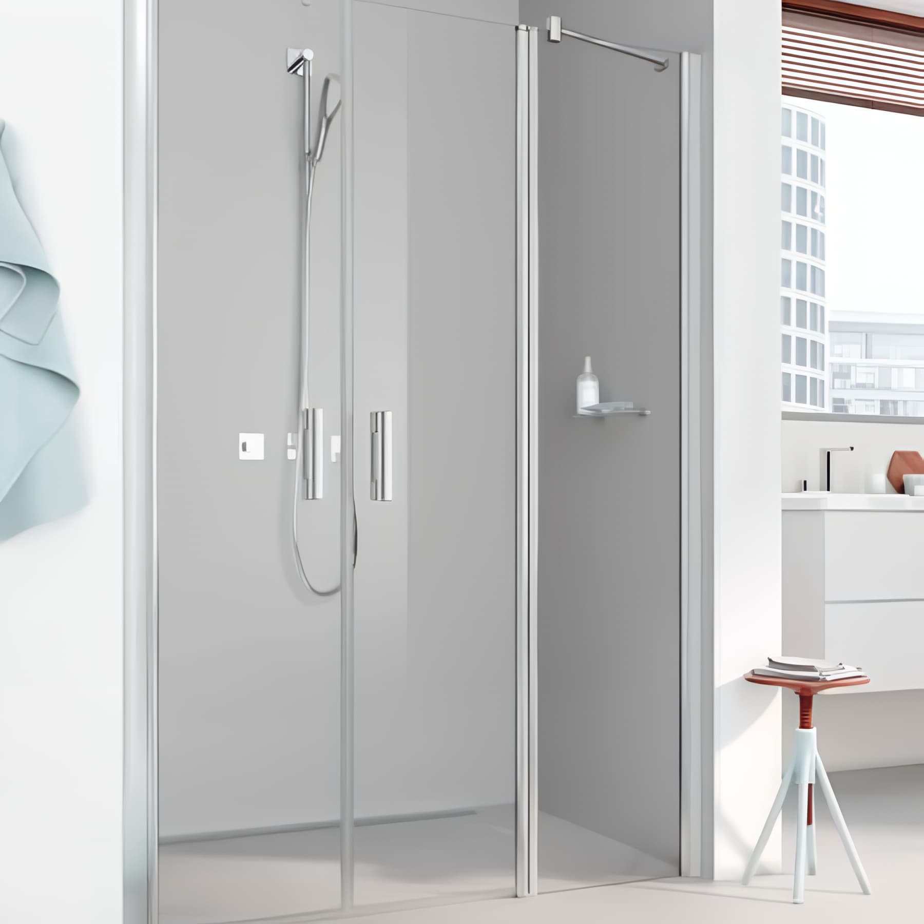 Paroi de douche 2 battants largeur 183 cm hauteur 200 cm profilé argent poli verre clair