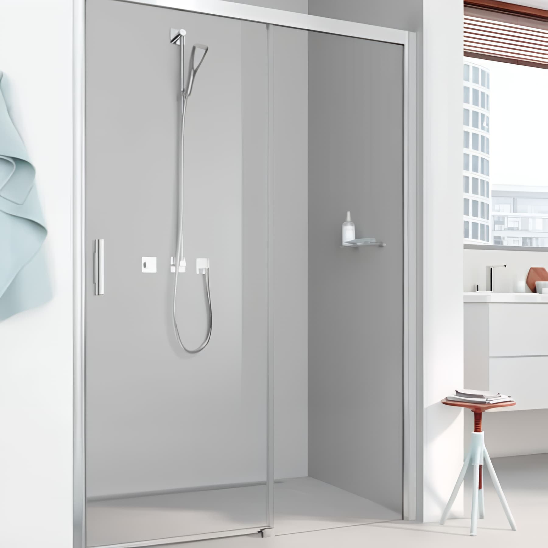 Paroi de douche coulissante largeur 123 cm hauteur 200 cm profilé argent poli verre clair