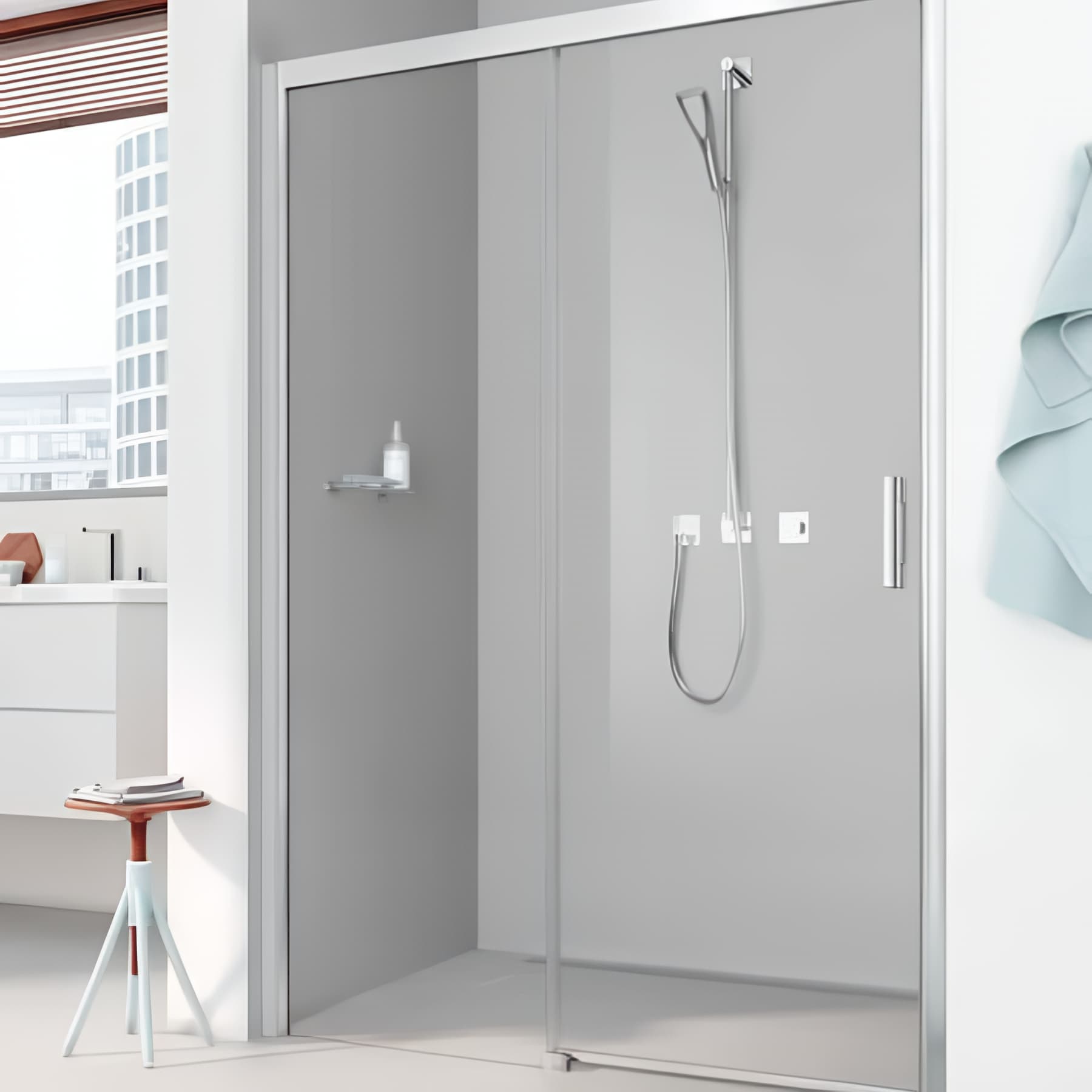 Paroi de douche coulissante largeur 153 cm hauteur 200 cm profilé argent poli verre clair