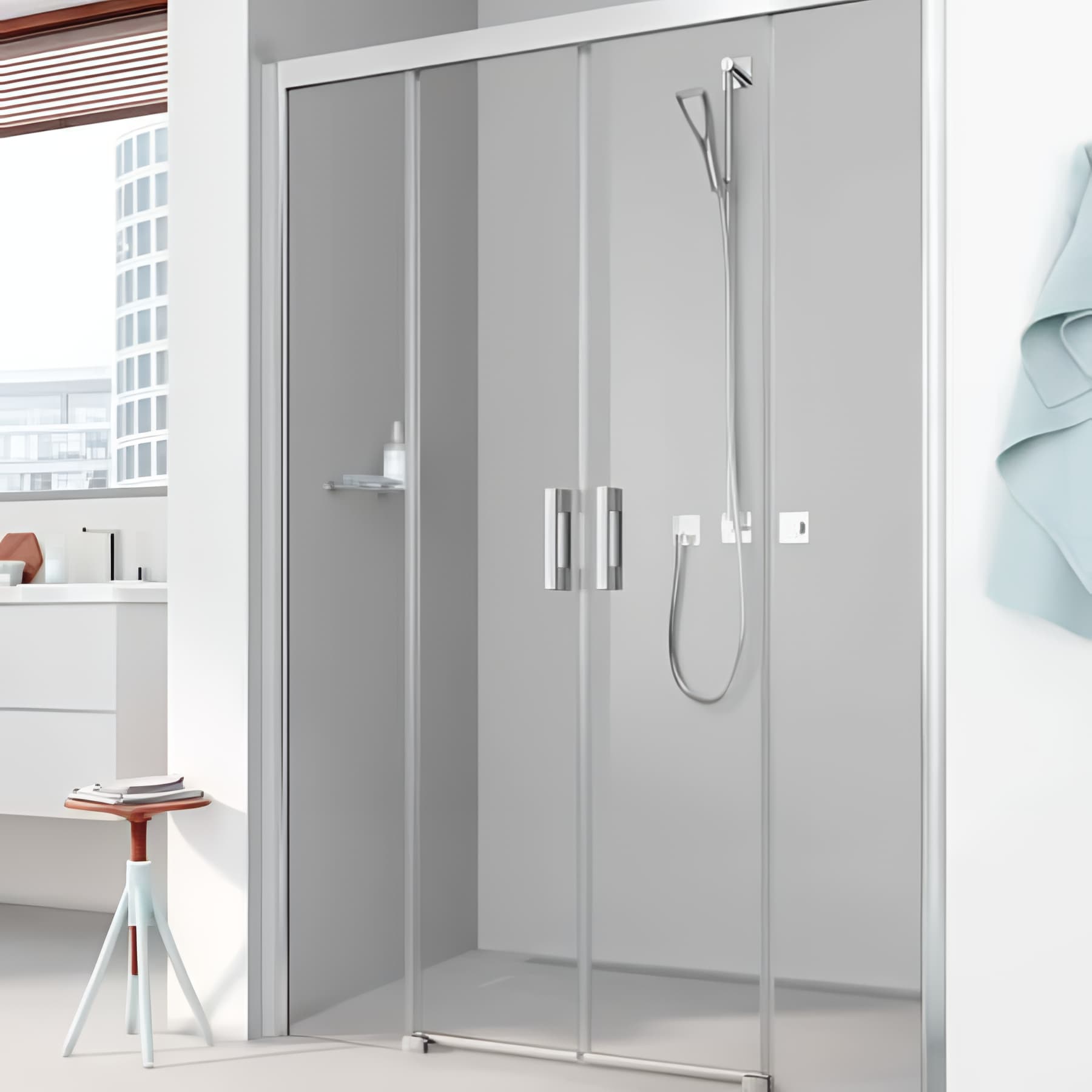 Paroi de douche coulissante largeur 143 cm hauteur 200 cm profilé argent poli verre clair