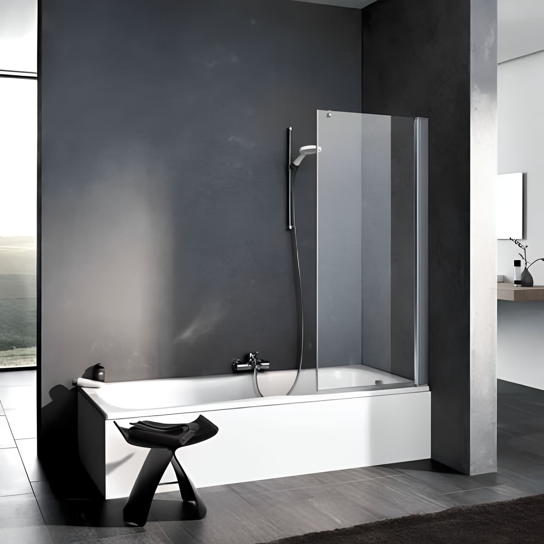 Pare bain largeur 75cm hauteur 150 cm profilé argent poli verre clair