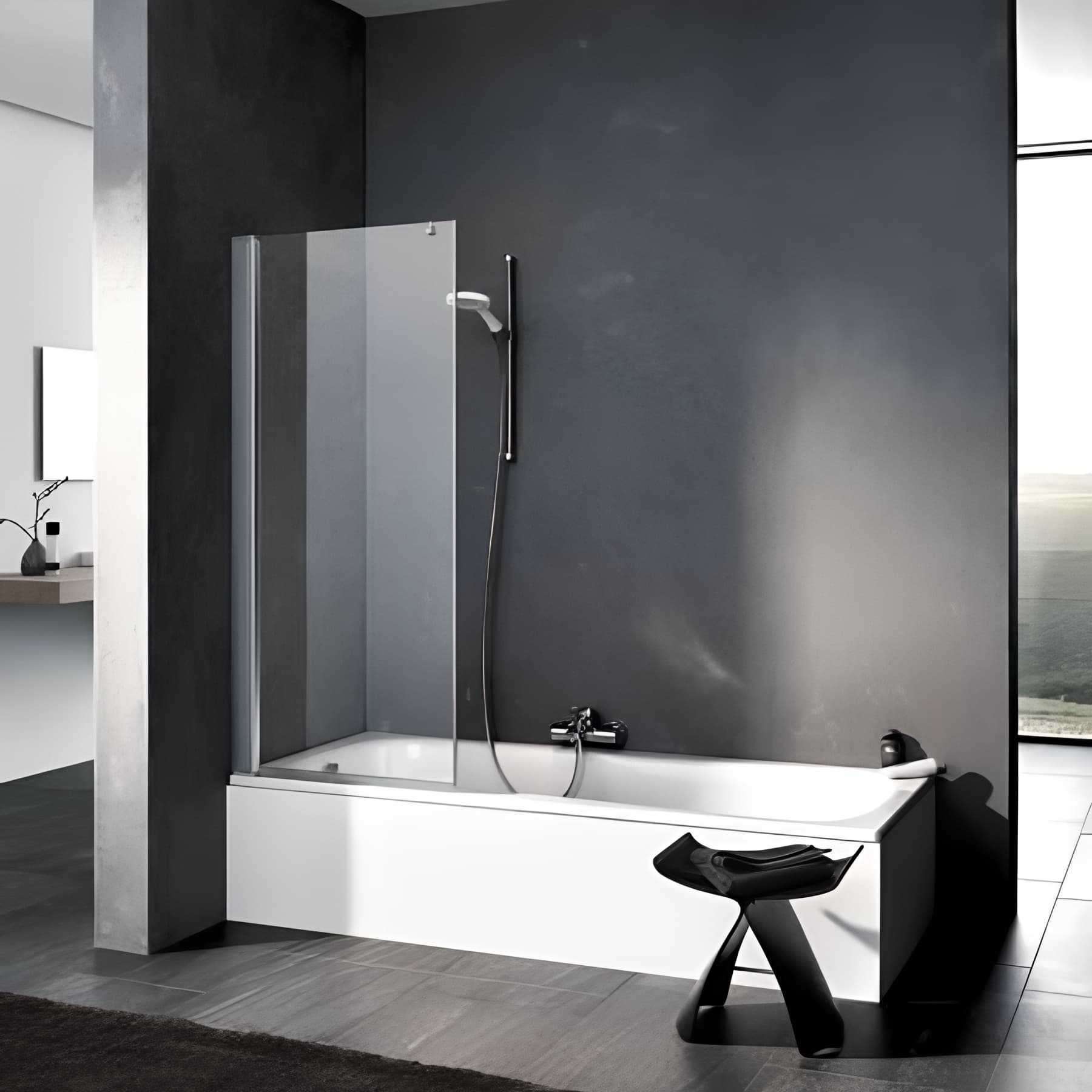 Pare bain largeur 75cm hauteur 150 cm profilé argent poli verre clair