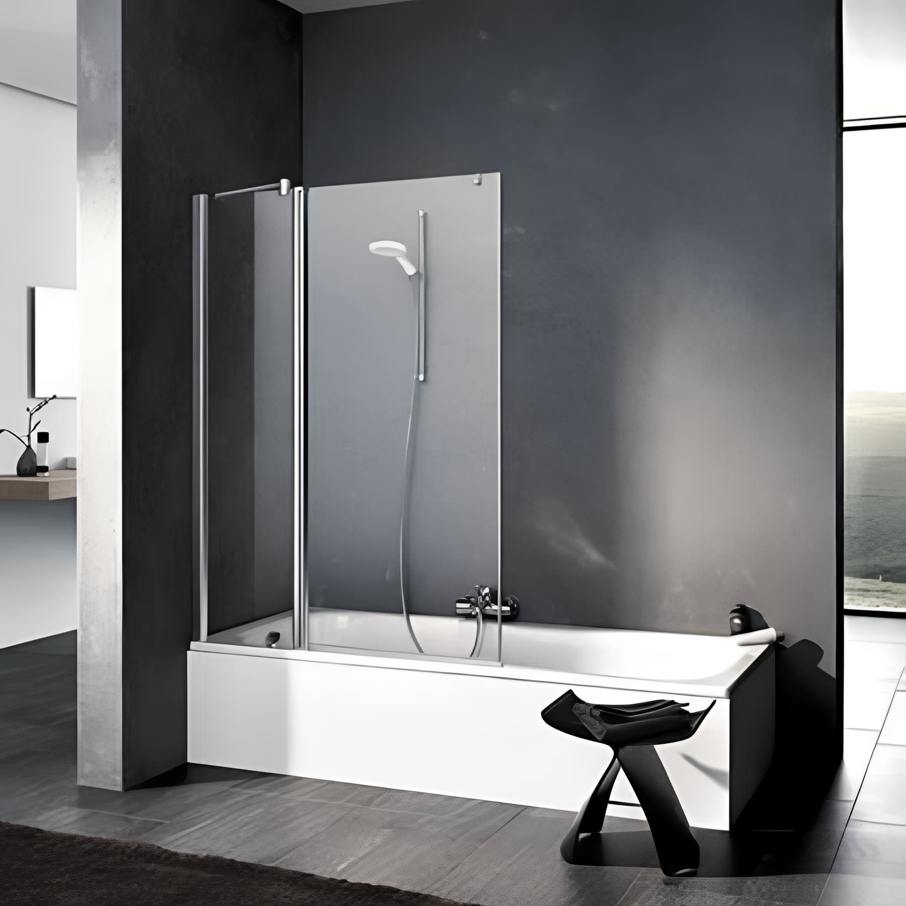 Pare bain largeur 110 cm hauteur 150 cm profilé argent poli verre clair clean