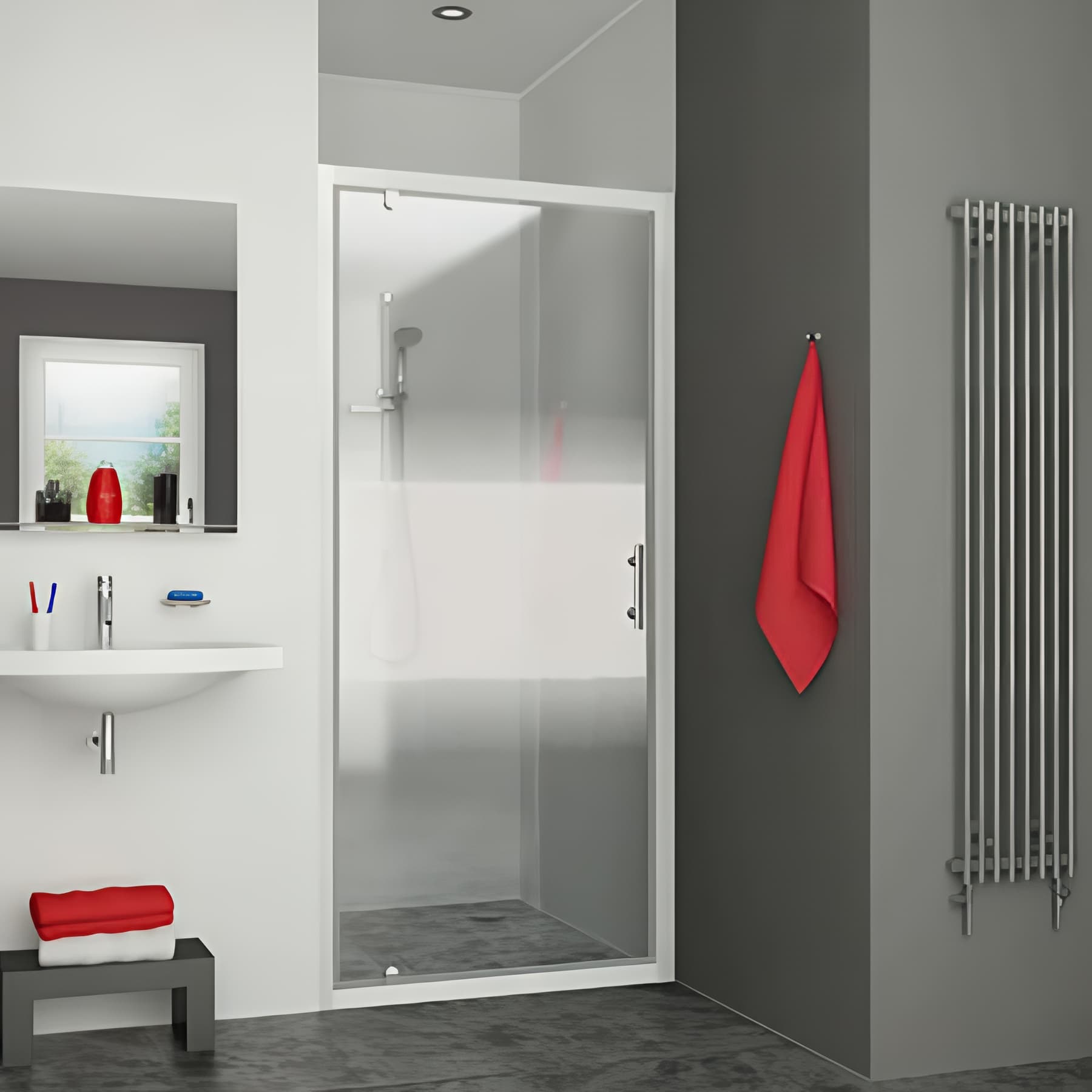 Paroi de douche pivotante largeur 80cm hauteur 1,90m blanc verre serigraphié clean