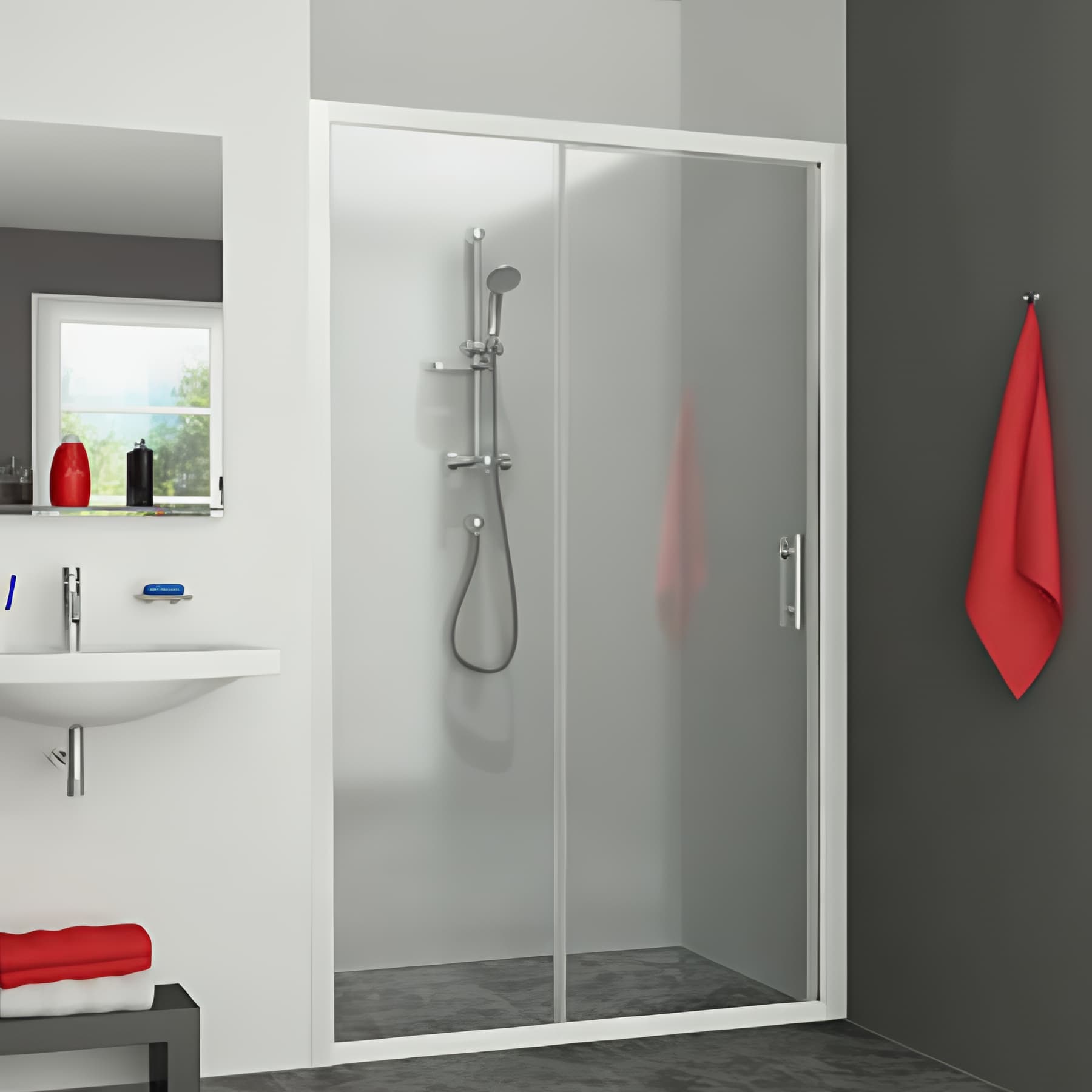 Paroi de douche coulissante largeur 160 cm hauteur 1,90m blanc verre clair clean