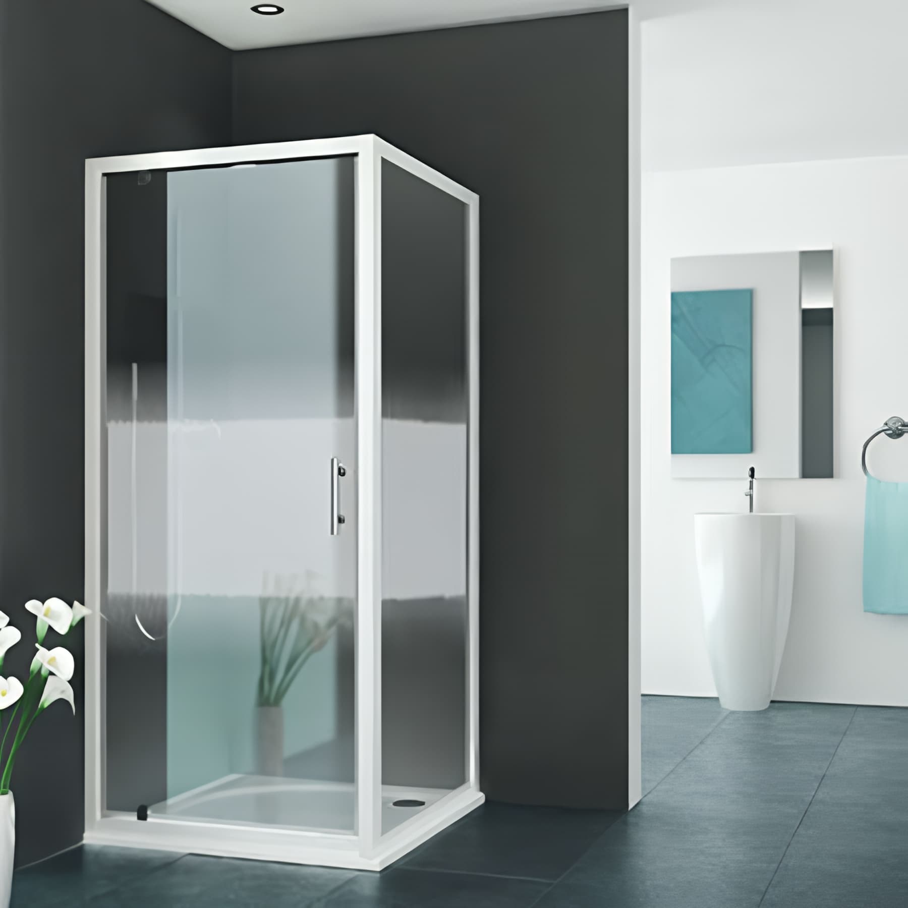 Paroi de douche fixe largeur 80cm hauteur 1,90m blanc verre serigraphié clean