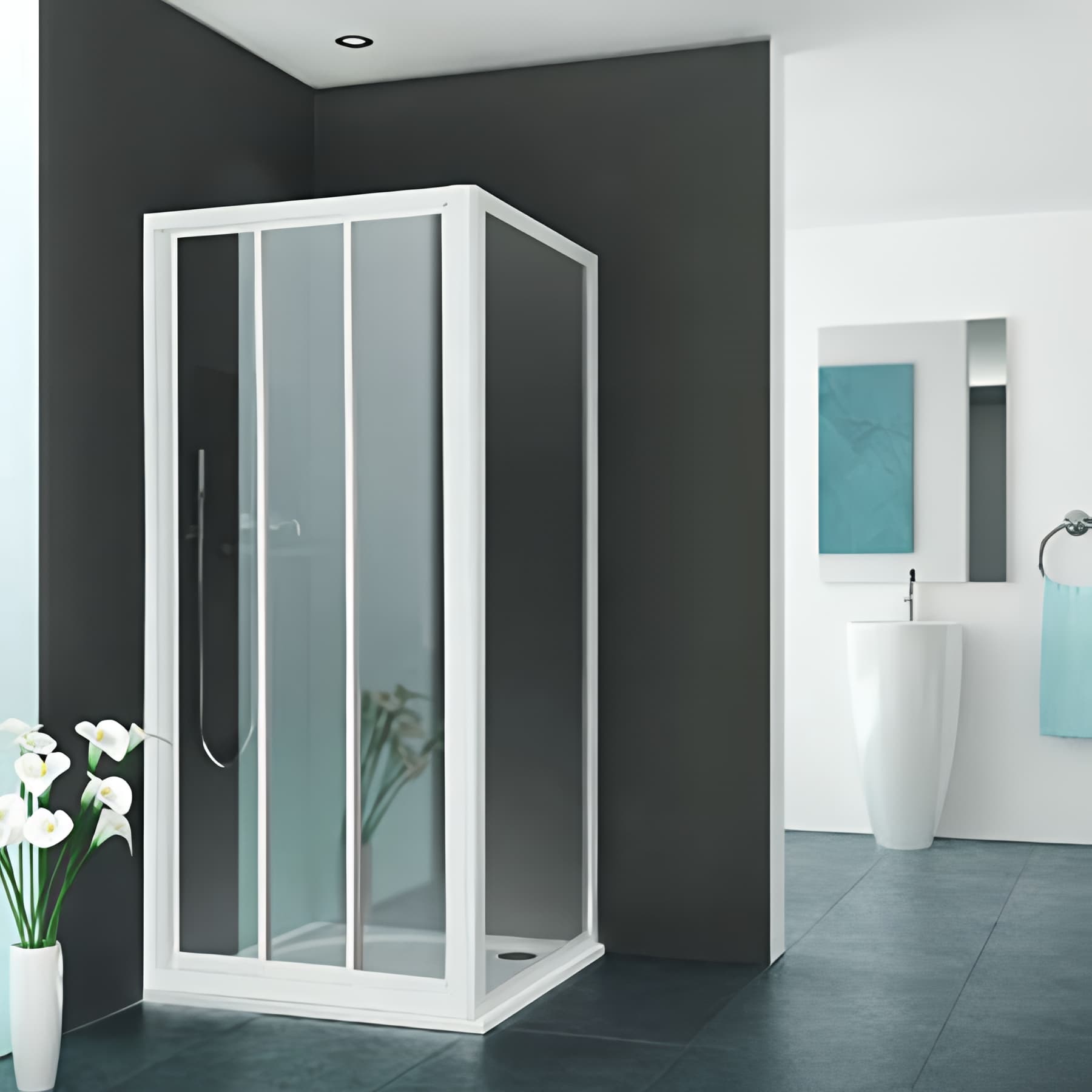 Paroi de douche fixe largeur 100 cm hauteur 1,90m blanc verre clair clean