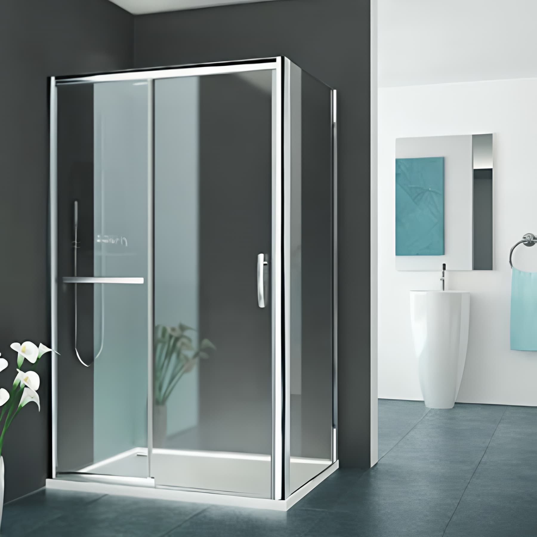 Paroi de douche fixe largeur 75cm hauteur 200 cm profilé argent poli verre clair clean