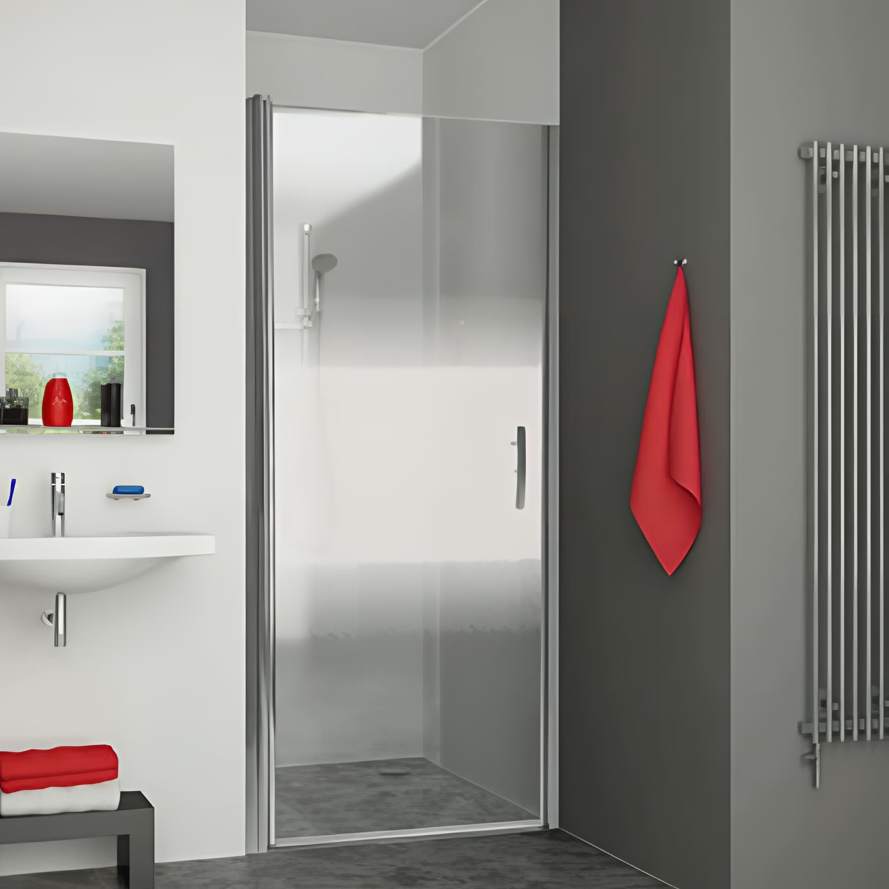 Paroi de douche pivotante largeur 100 cm hauteur 200 cm profilé argent poli verre serigraphié clean