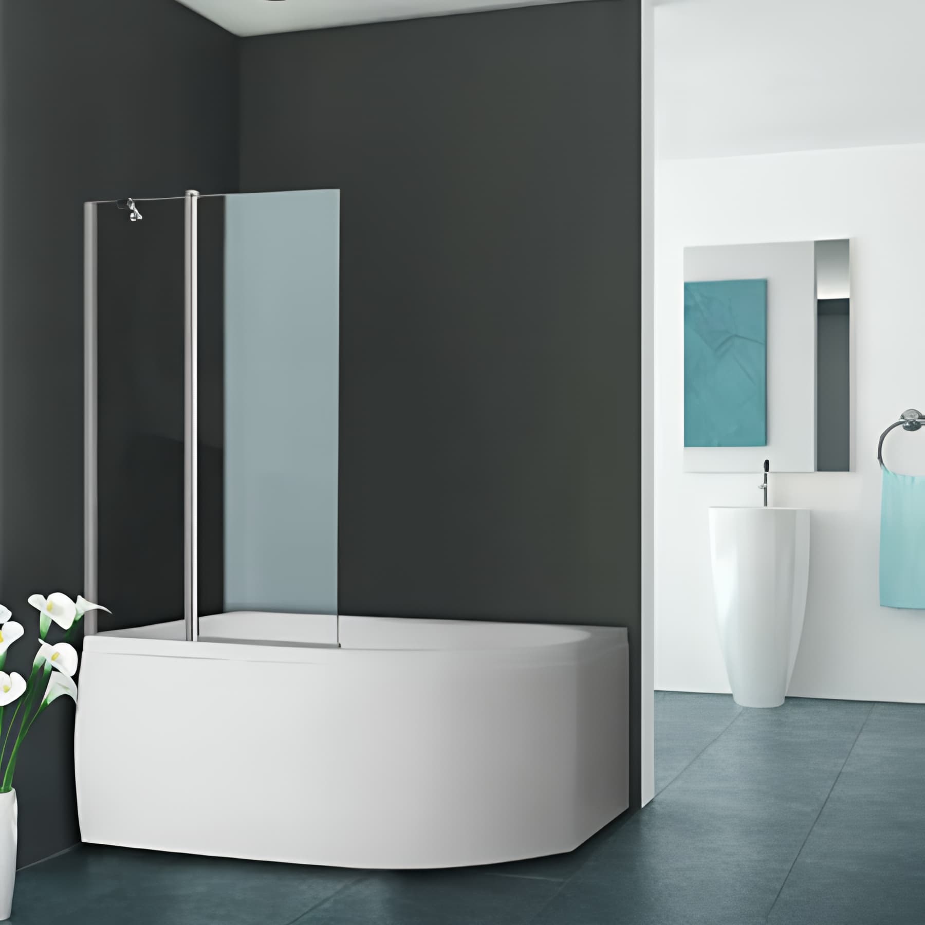 Pare bain largeur 110 cm hauteur 140 cm profilé argent poli verre clair clean