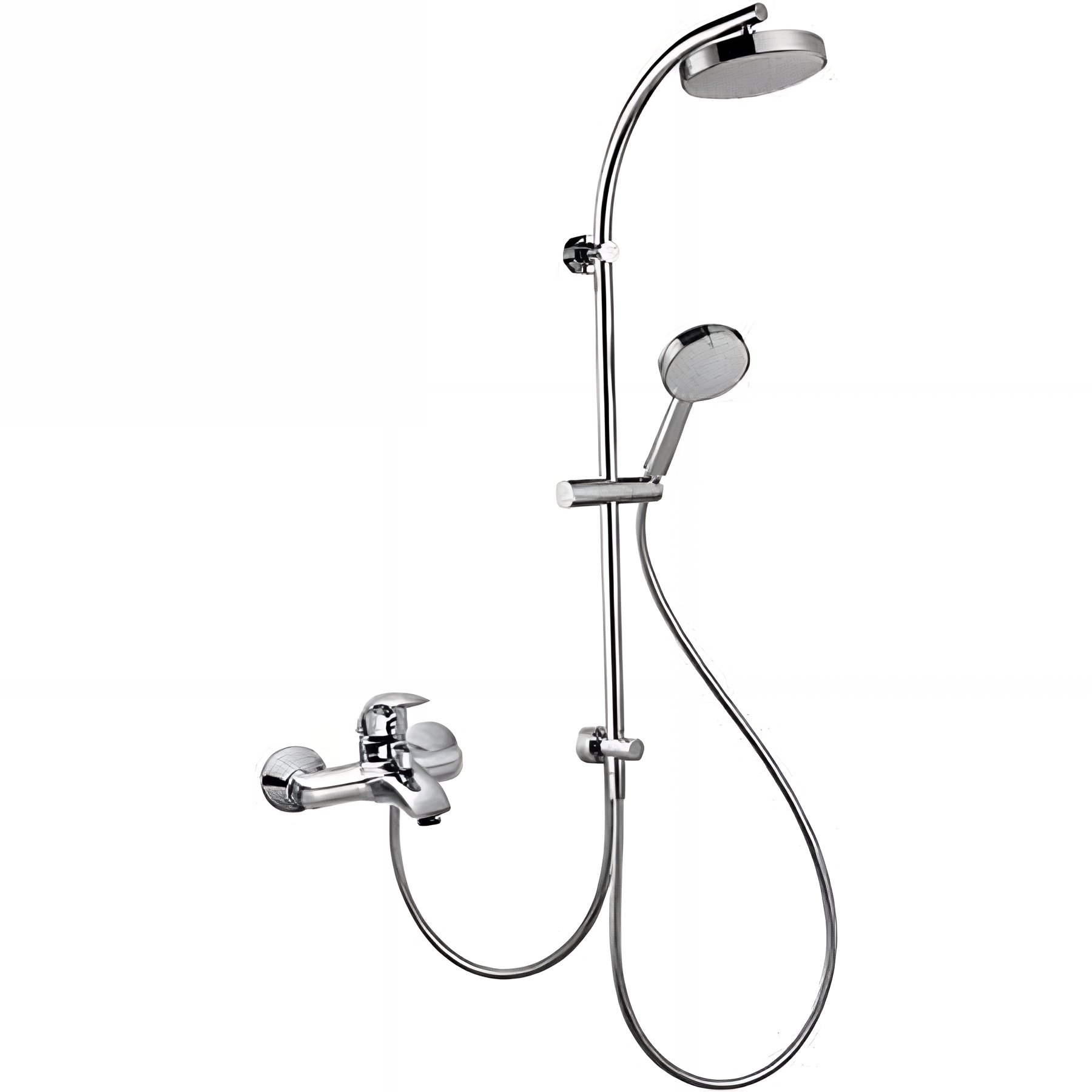 Barre de douche pour transformer le bain en douche douchette flexible de douche 1.50m et support inclus SANINDUSA Face chrome et blanc
