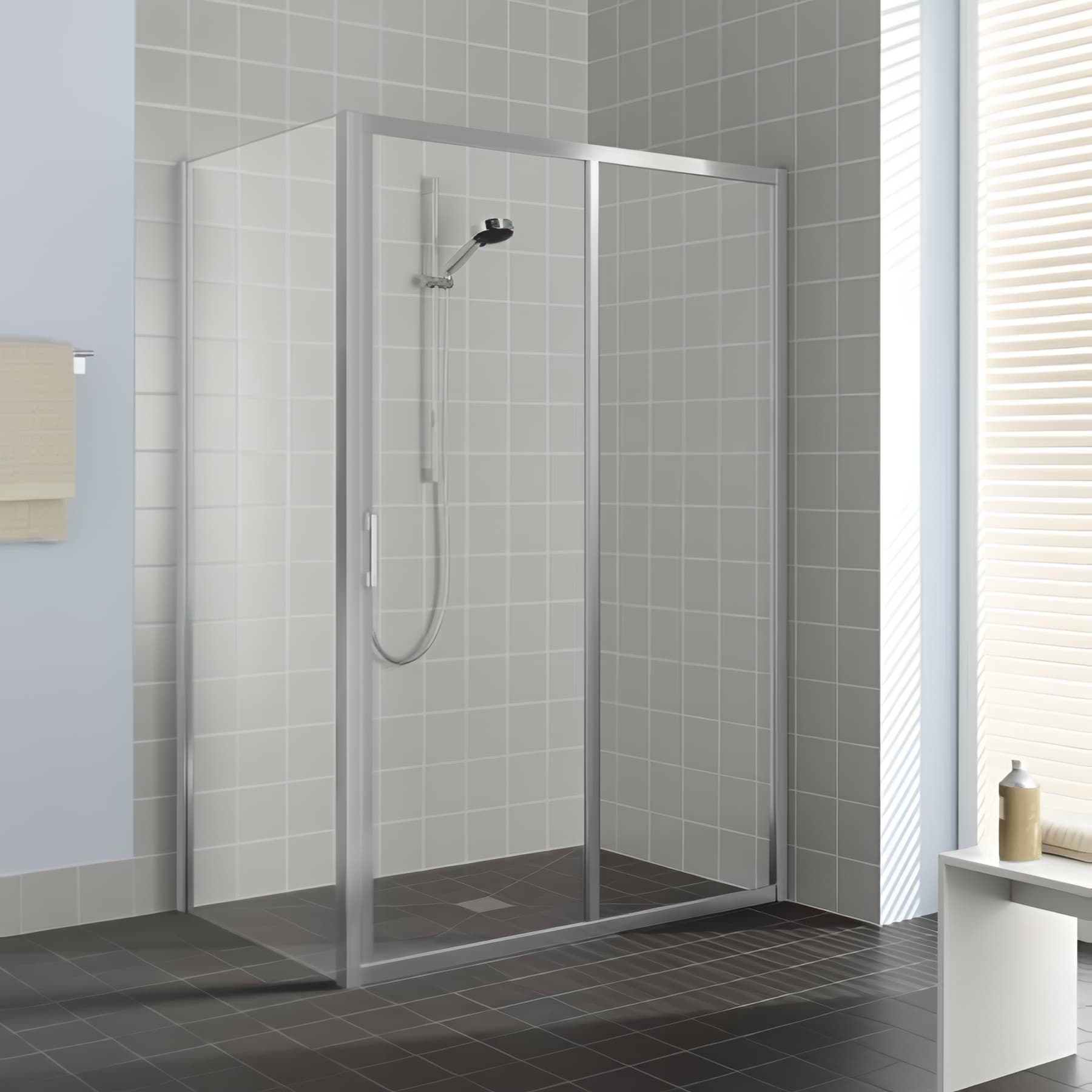 Paroi de douche coulissante largeur 115 cm hauteur 200 cm profilé argent poli verre clair