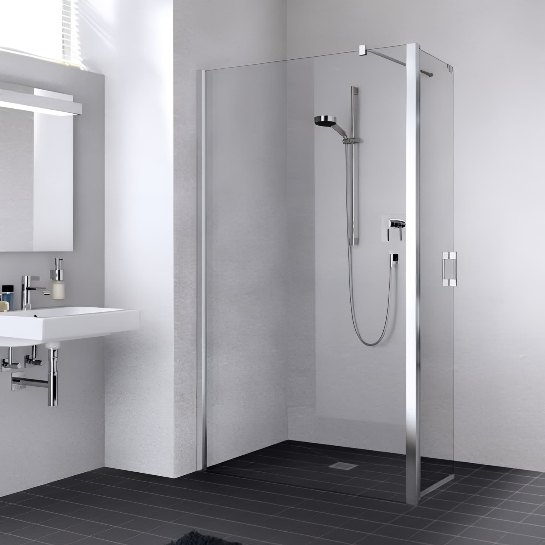 Paroi de douche walk-in largeur 90cm hauteur 200 cm profilé argent poli verre clair