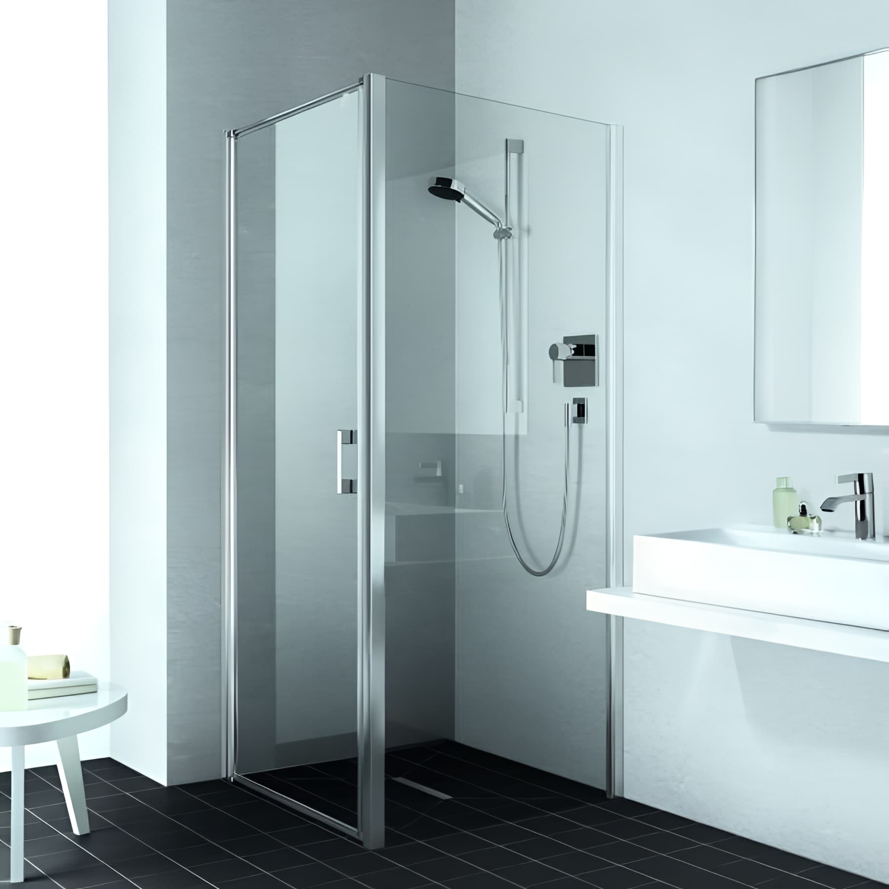 Paroi de douche fixe largeur 110 cm hauteur 200 cm profilé argent poli verre clair