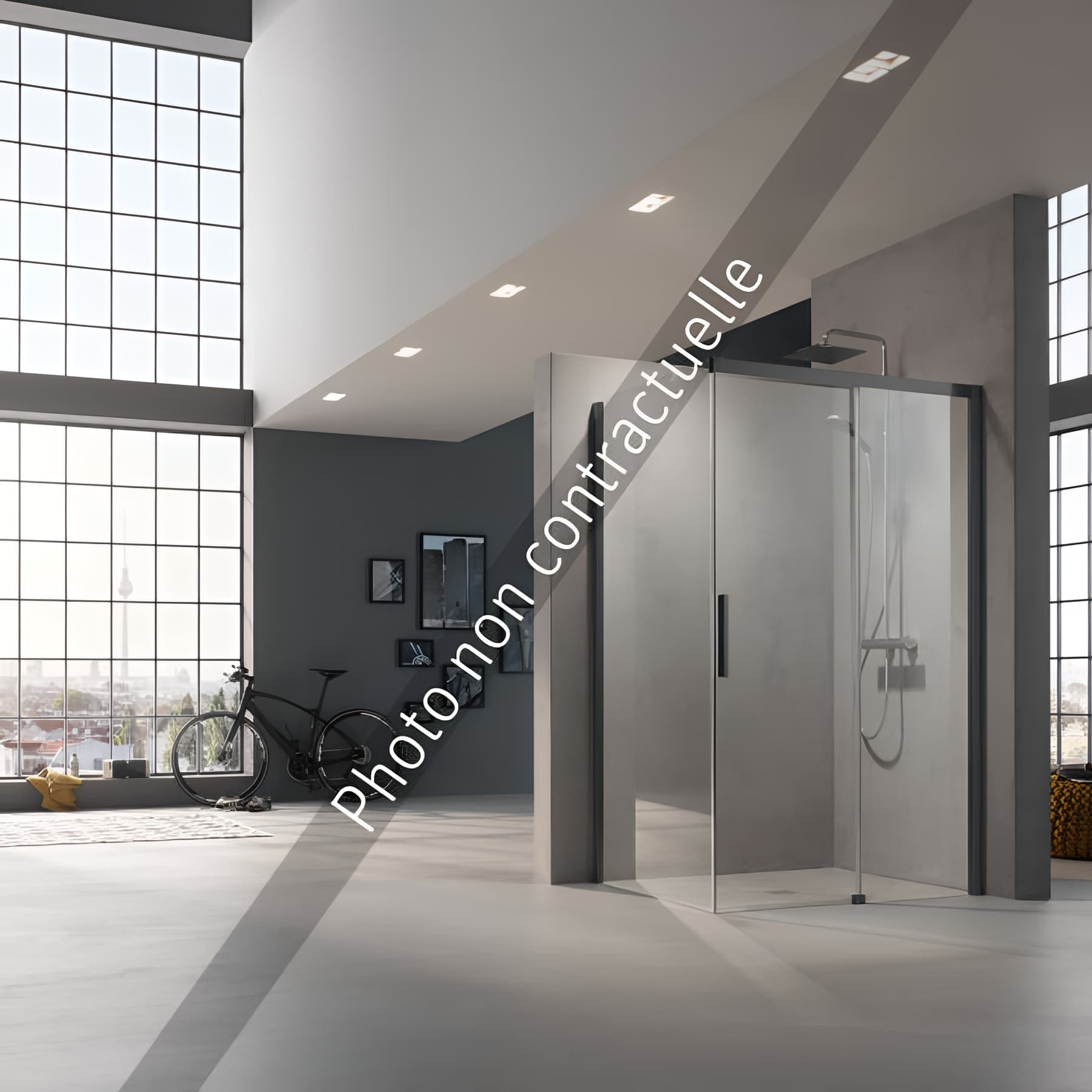 Paroi de douche fixe largeur 75cm hauteur 200 cm profilé noir soft verre clair