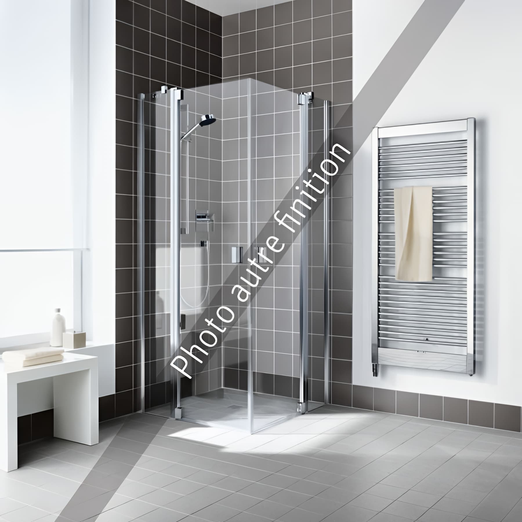 Demi paroi de douche angle pivotante largeur 123 cm hauteur 200 cm profilé argent poli verre clair clean